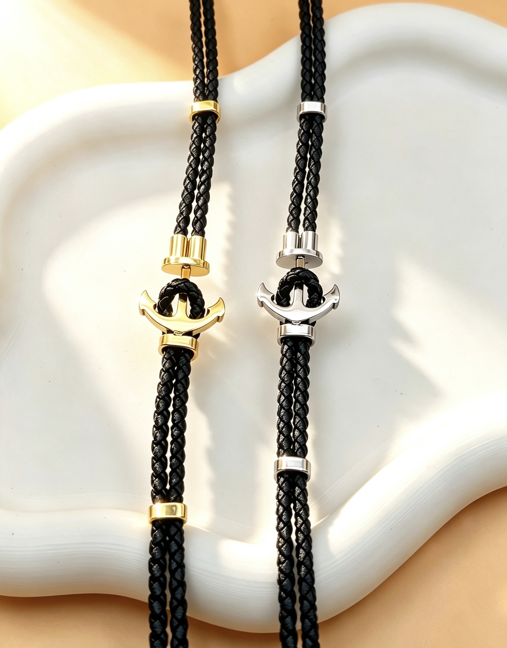 Grossiste Ceramik - Bracelet Homme PU Double Corde Tressée & Ancre — 2 Couleurs ⚓️
