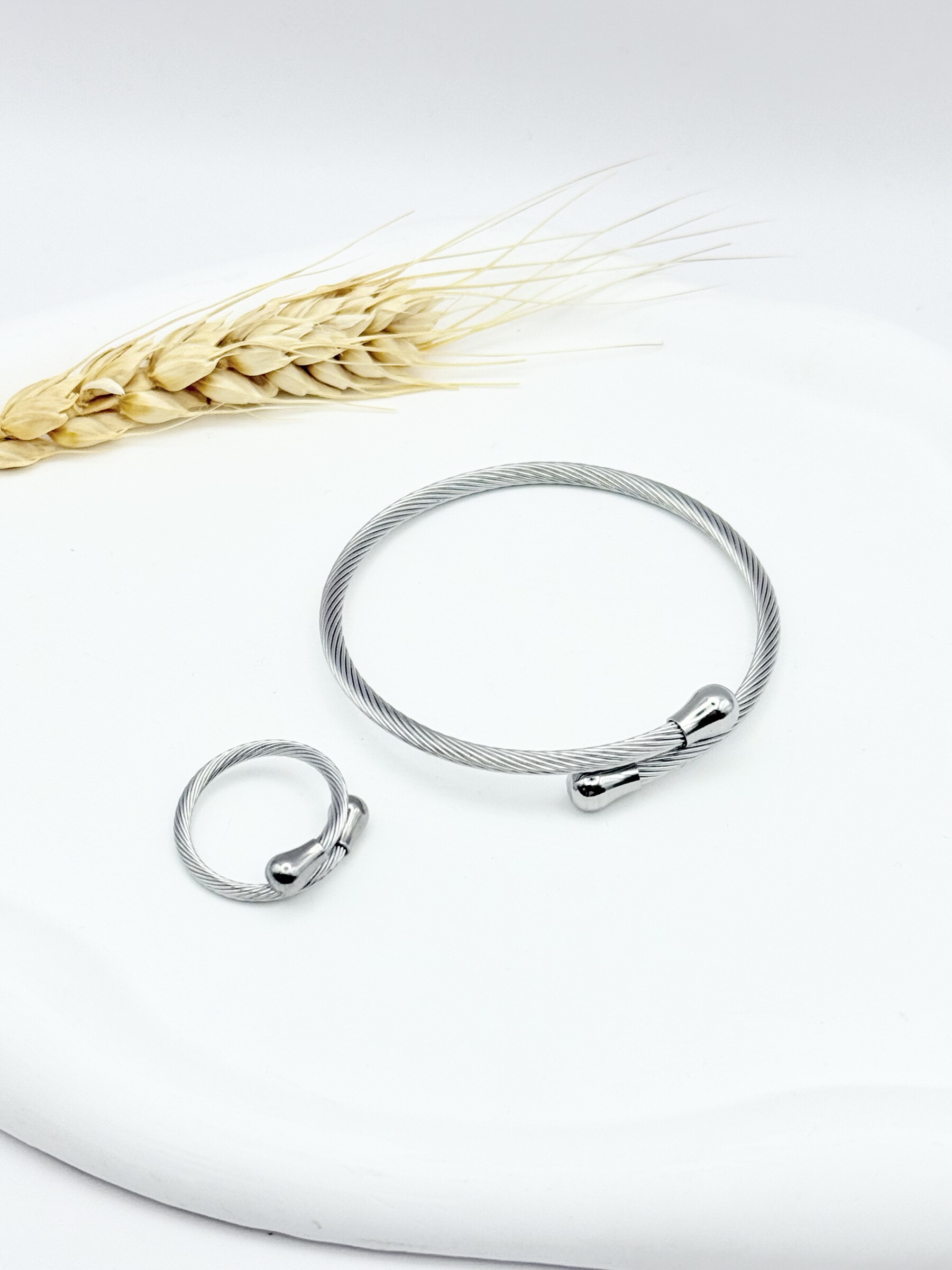 Wholesaler Ceramik - Bracelet + Ring in adjustable cable - Stainless steel