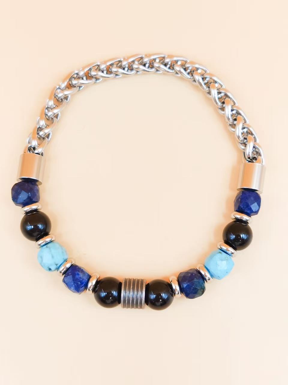 Wholesaler Ceramik - Men's Bracelet 20 cm – Chain & Blue/Black Beads Stainless Steel Wholesaler Ceramik - Men's Bracelet 20 cm – Chain & Blue/Black Beads Stainless Steel
