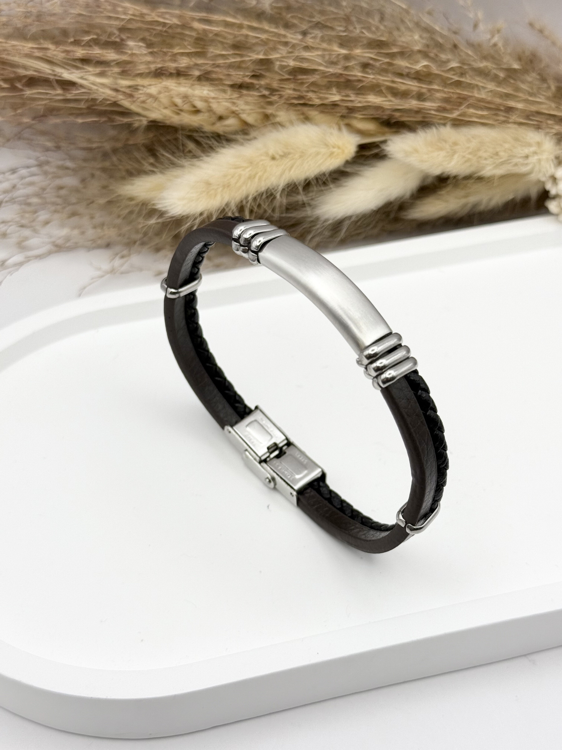 Wholesaler Ceramik - Leather bracelet and stainless steel gourmet mesh