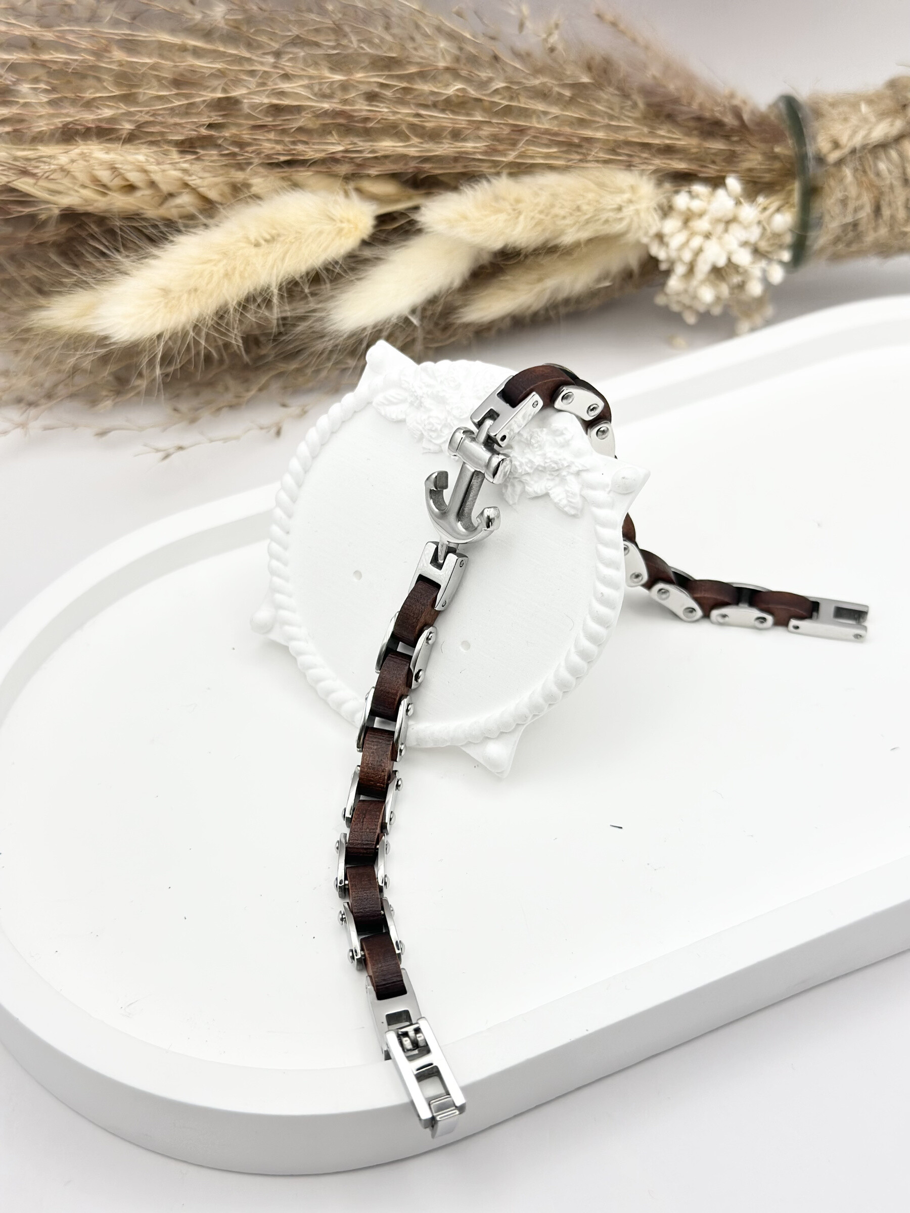 Grossista Ceramik - Bracciale in legno e acciaio inossidabile - Ancoraggio marino