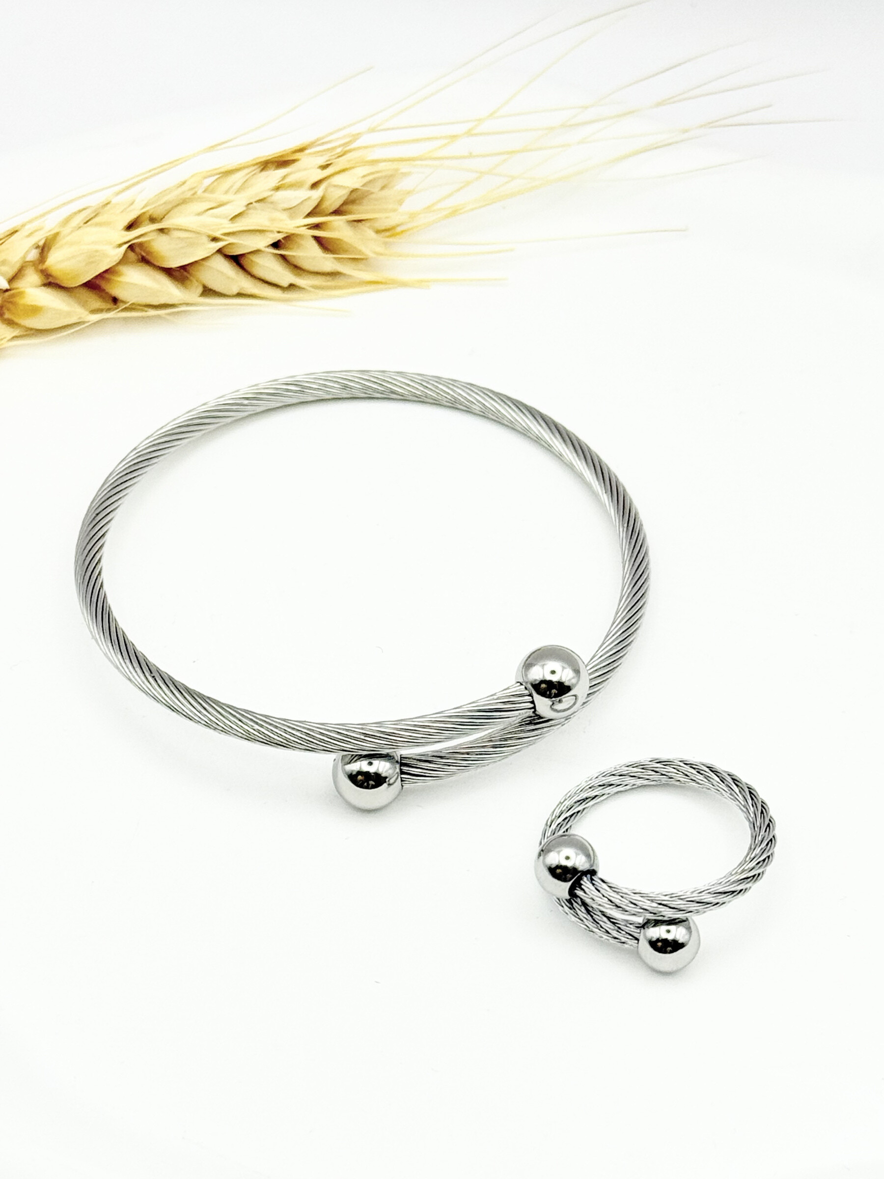 Wholesaler Ceramik - Bracelet + Silver cable ring - shiny ball tips
