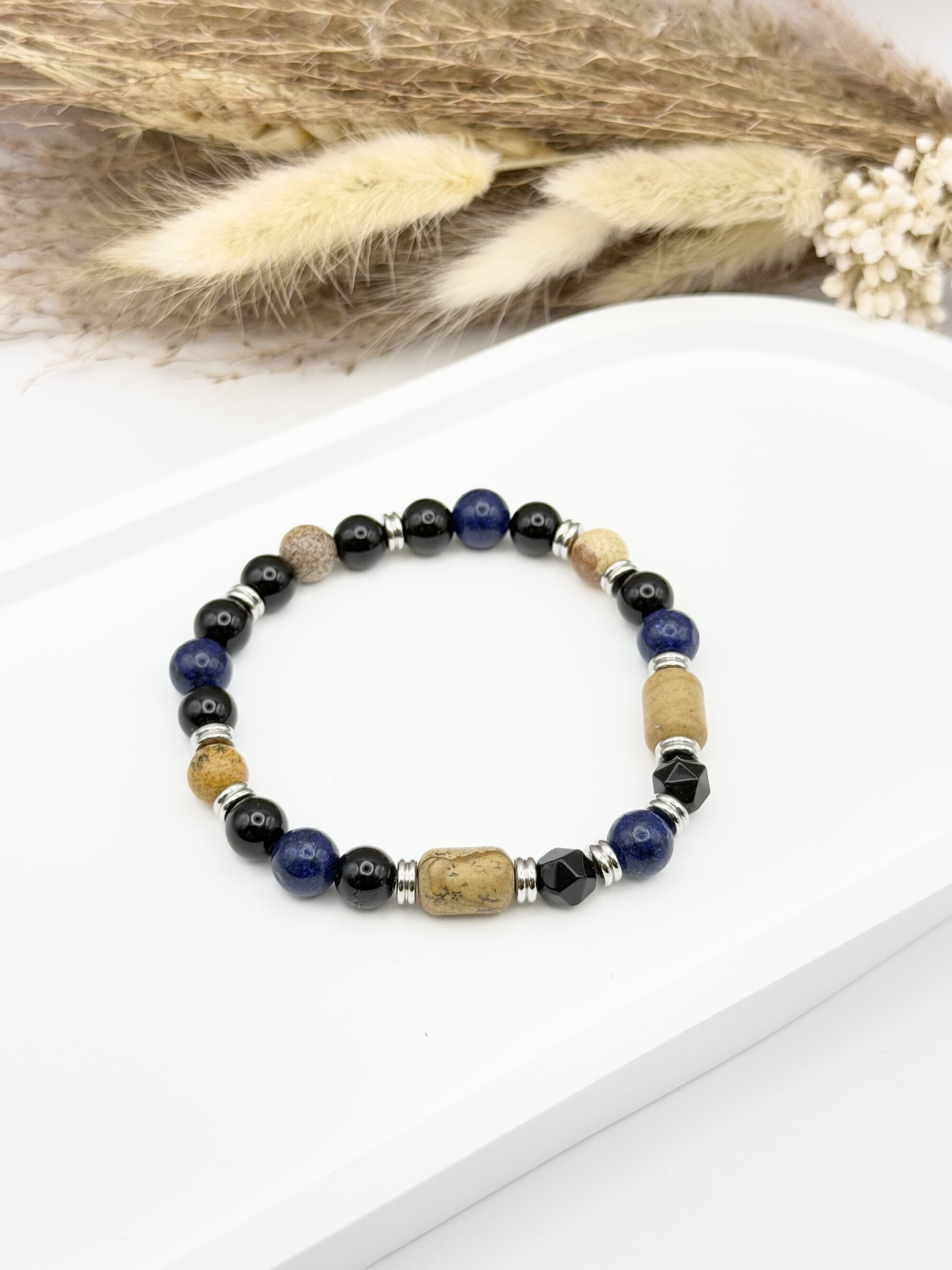 Großhändler Ceramik - Armband mit Naturstein und Totenkopf aus afrikanischem Türkis-Edelstahl