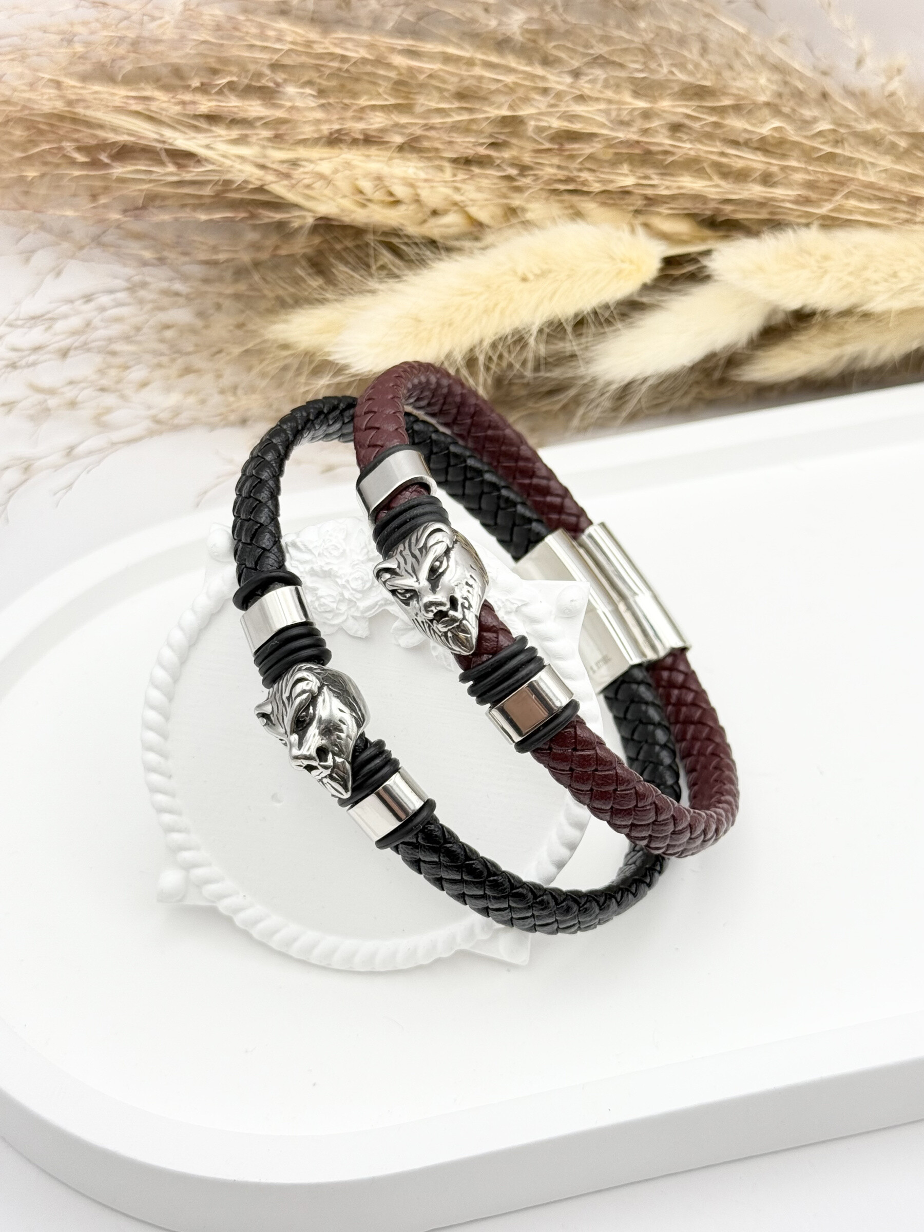 Wholesaler Ceramik - Leather bracelet and stainless steel gourmet mesh