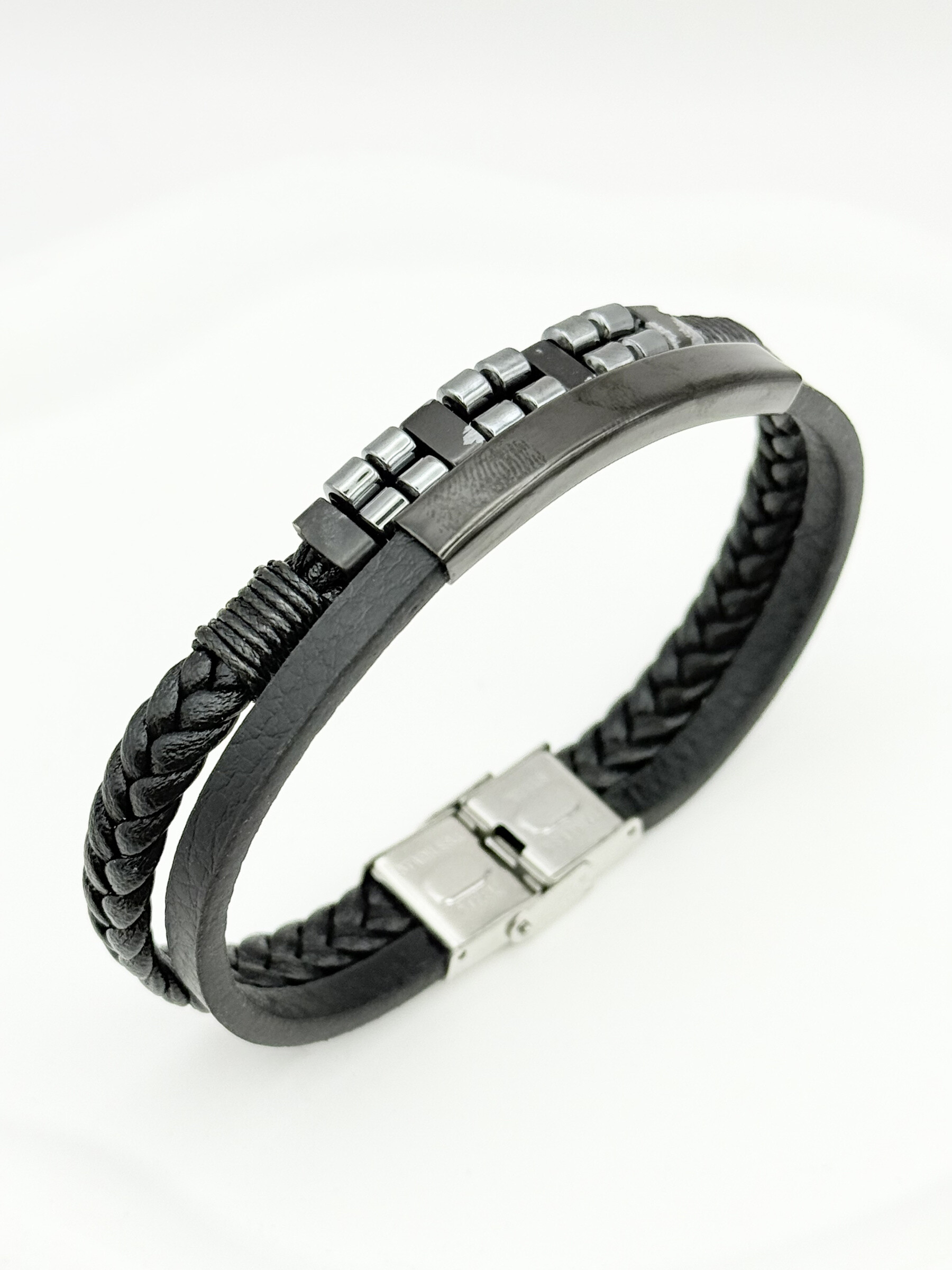 Grossiste Ceramik - Bracelet Homme en Cuir & Pierre Naturelle – Fermoir Acier Inoxydable