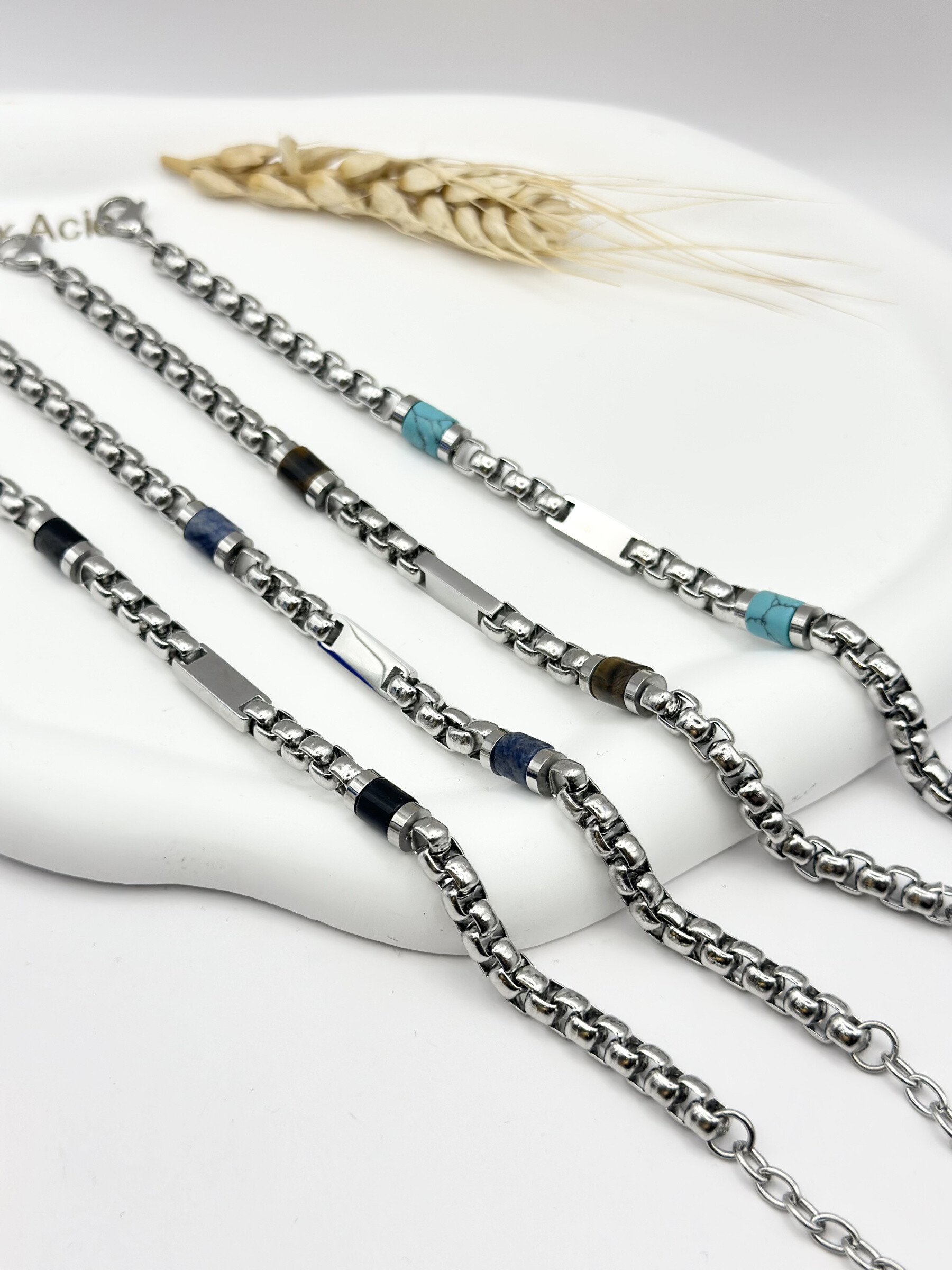 Grossiste Ceramik - Bracelets chaîne homme Acier inoxydable & pierres naturelles