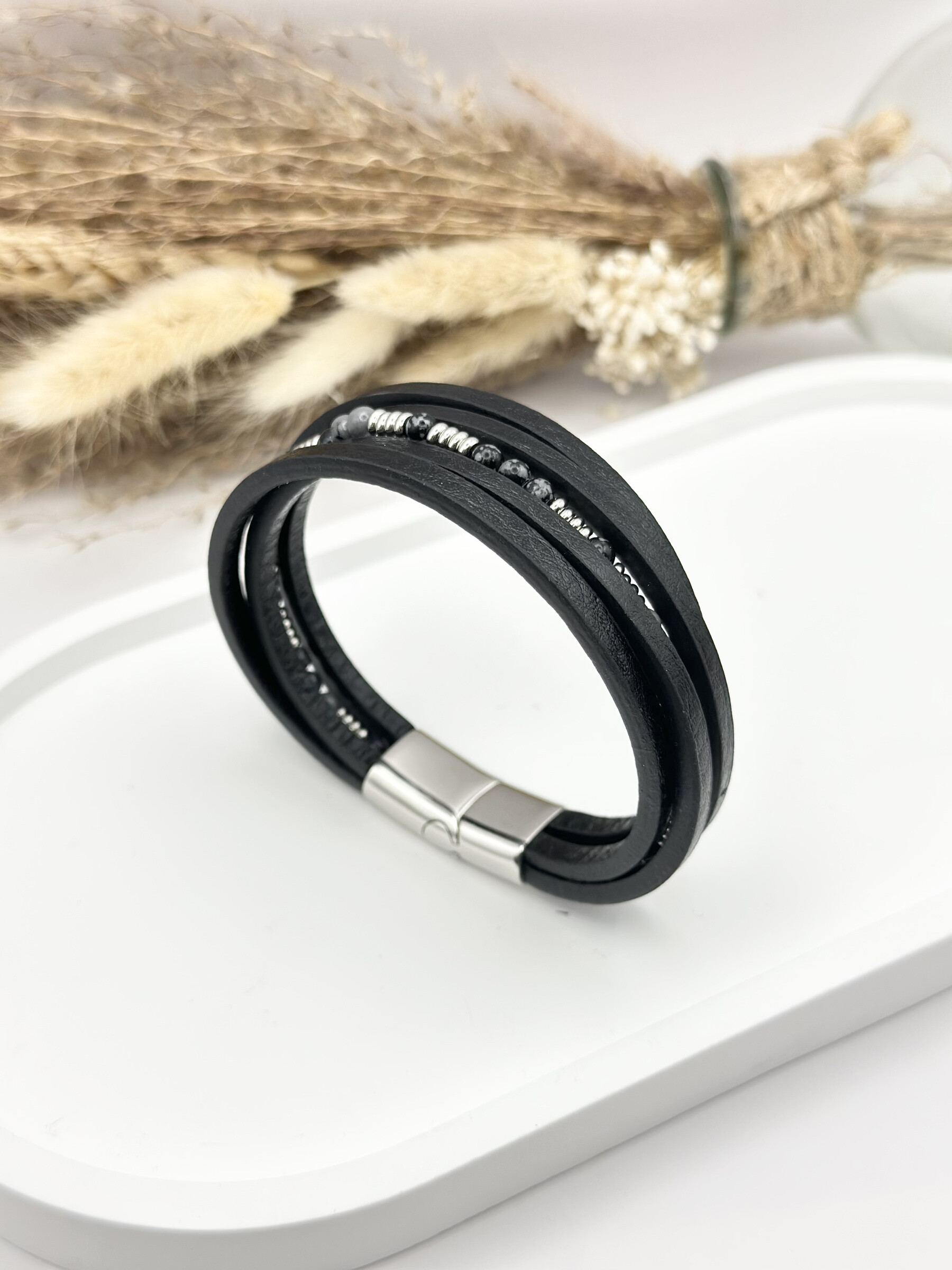 Grossista Ceramik - Bracciale in pelle e mesh gourmet in acciaio inossidabile