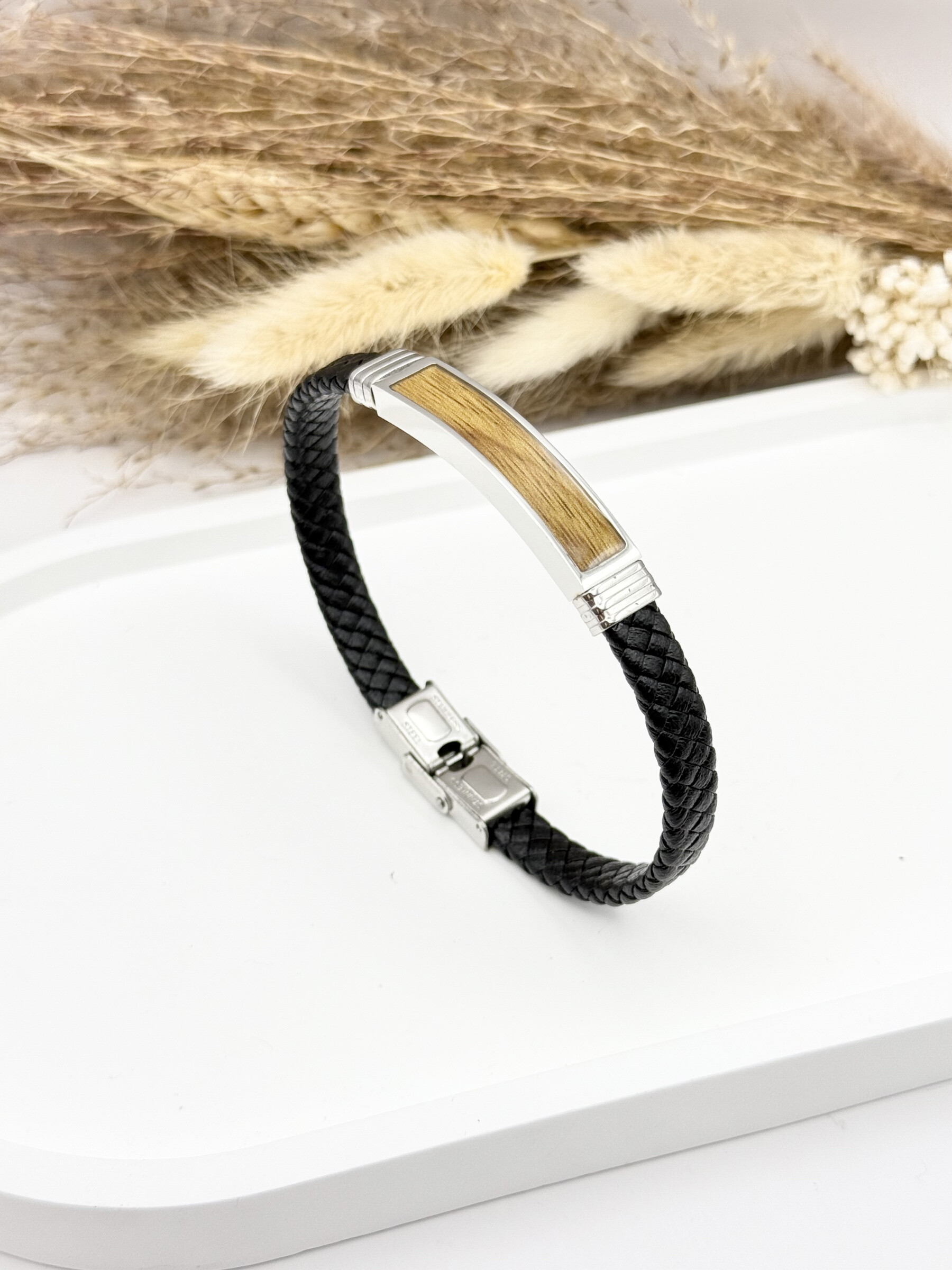 Grossista Ceramik - Bracciale in pelle e mesh gourmet in acciaio inossidabile