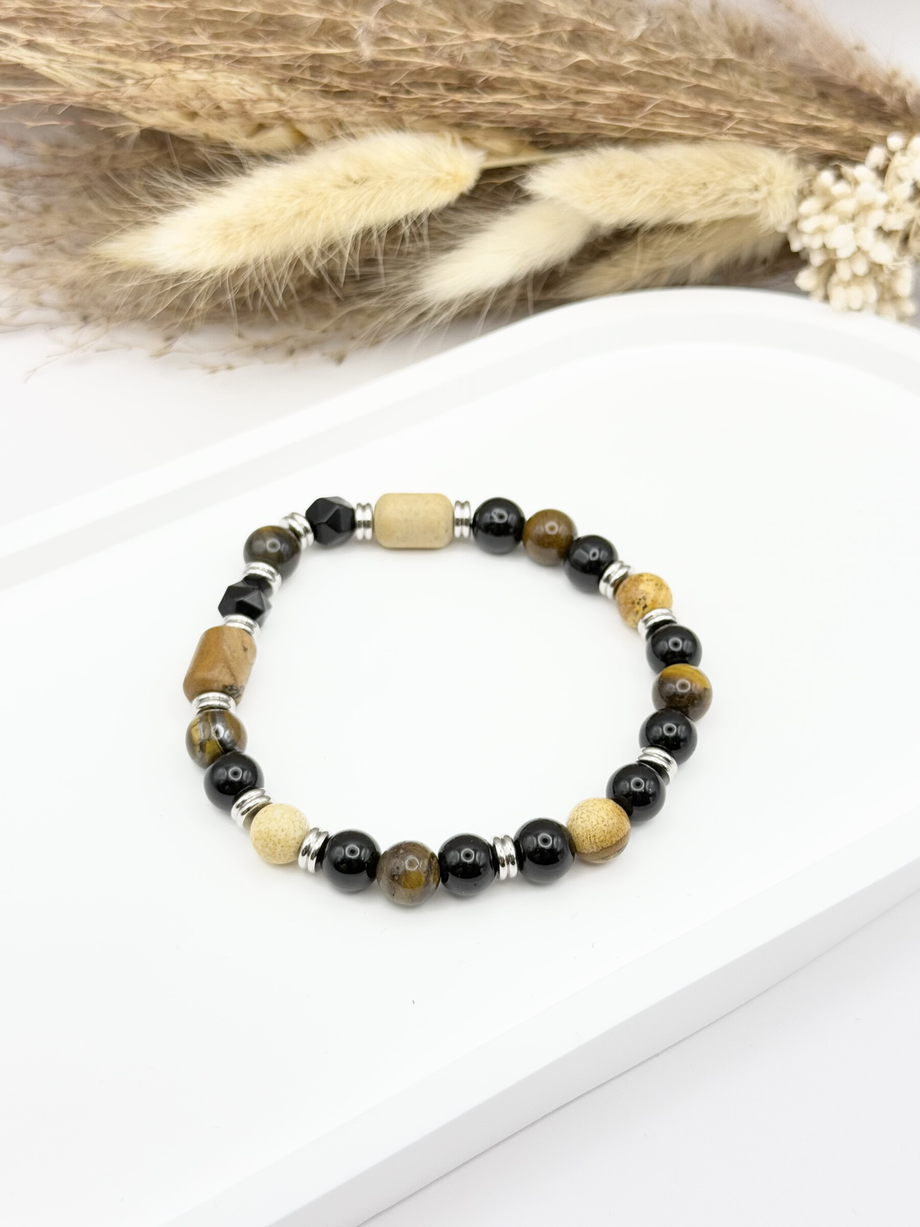 Wholesaler Ceramik - Bracelet with natural stone and skull in African turquoise stainless steel