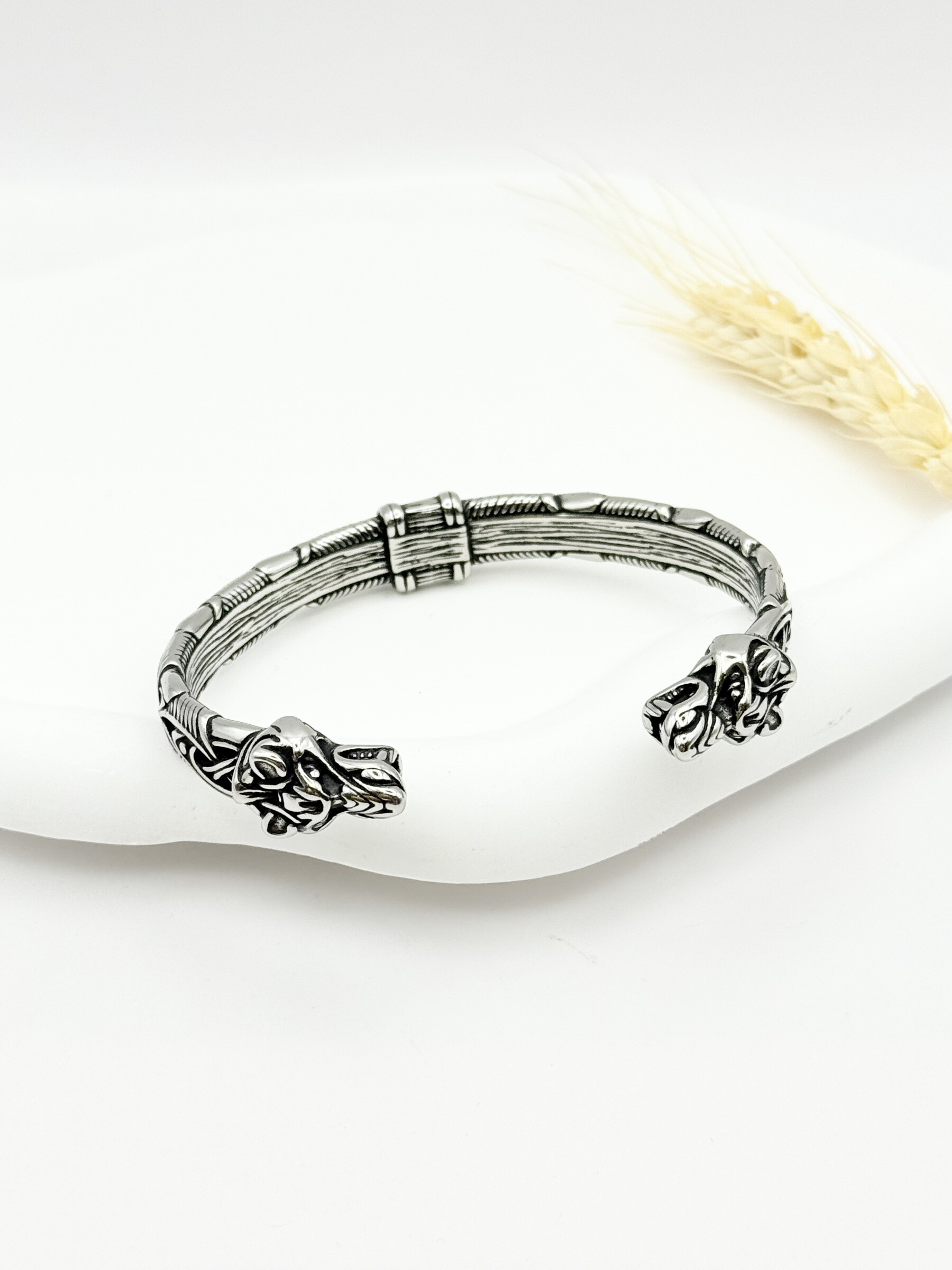 Wholesaler Ceramik - Viking Cuff Bracelet with Dragon Heads Stainless Steel Nordic Masculine Style