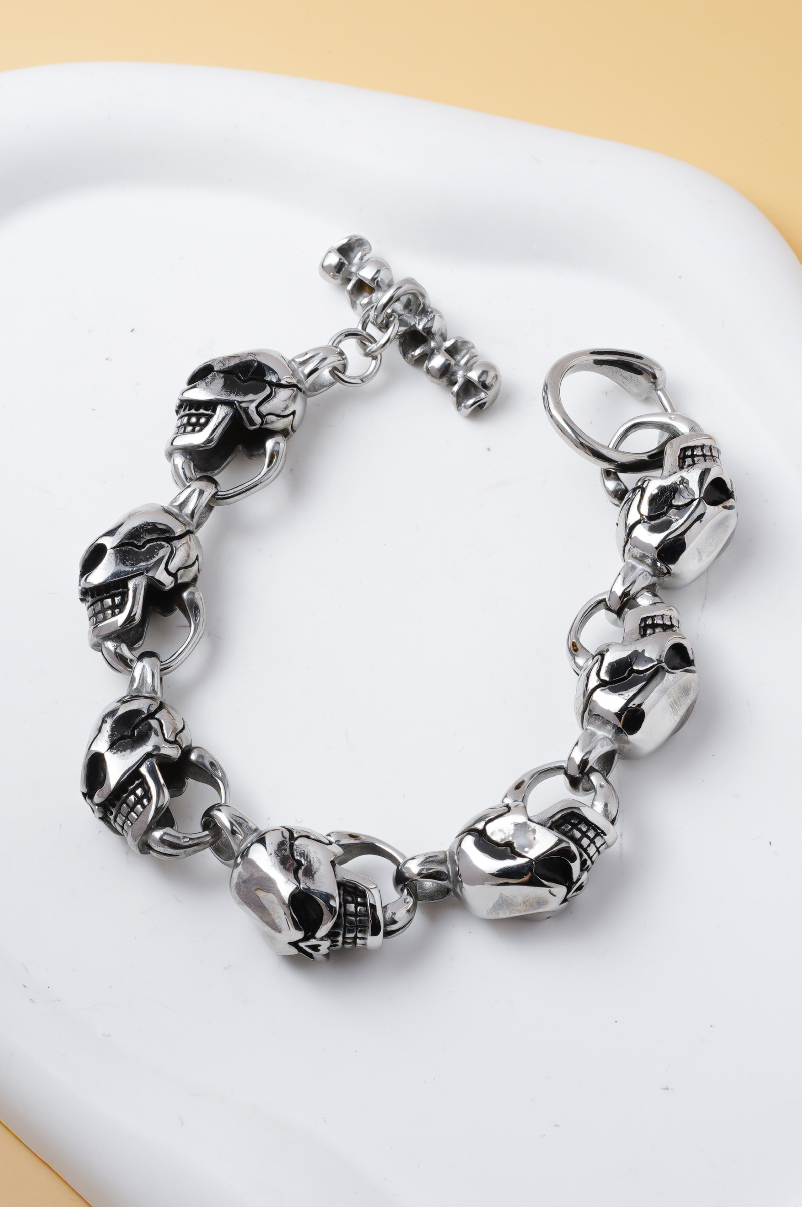 Großhändler Ceramik - Herren Edelstahl Totenkopf Armband 20 cm – Rock Biker Stil Totenkopf Armband