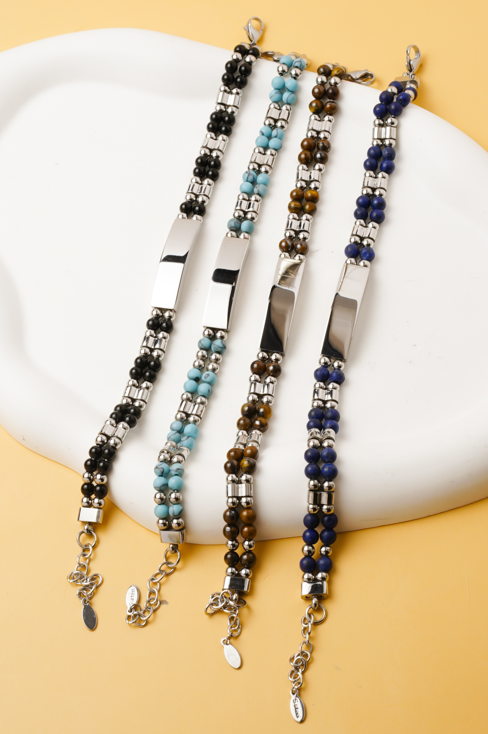 Wholesaler Ceramik - Men's bracelet with natural beads and stainless steel – Color of your choice - 18 +4 CM