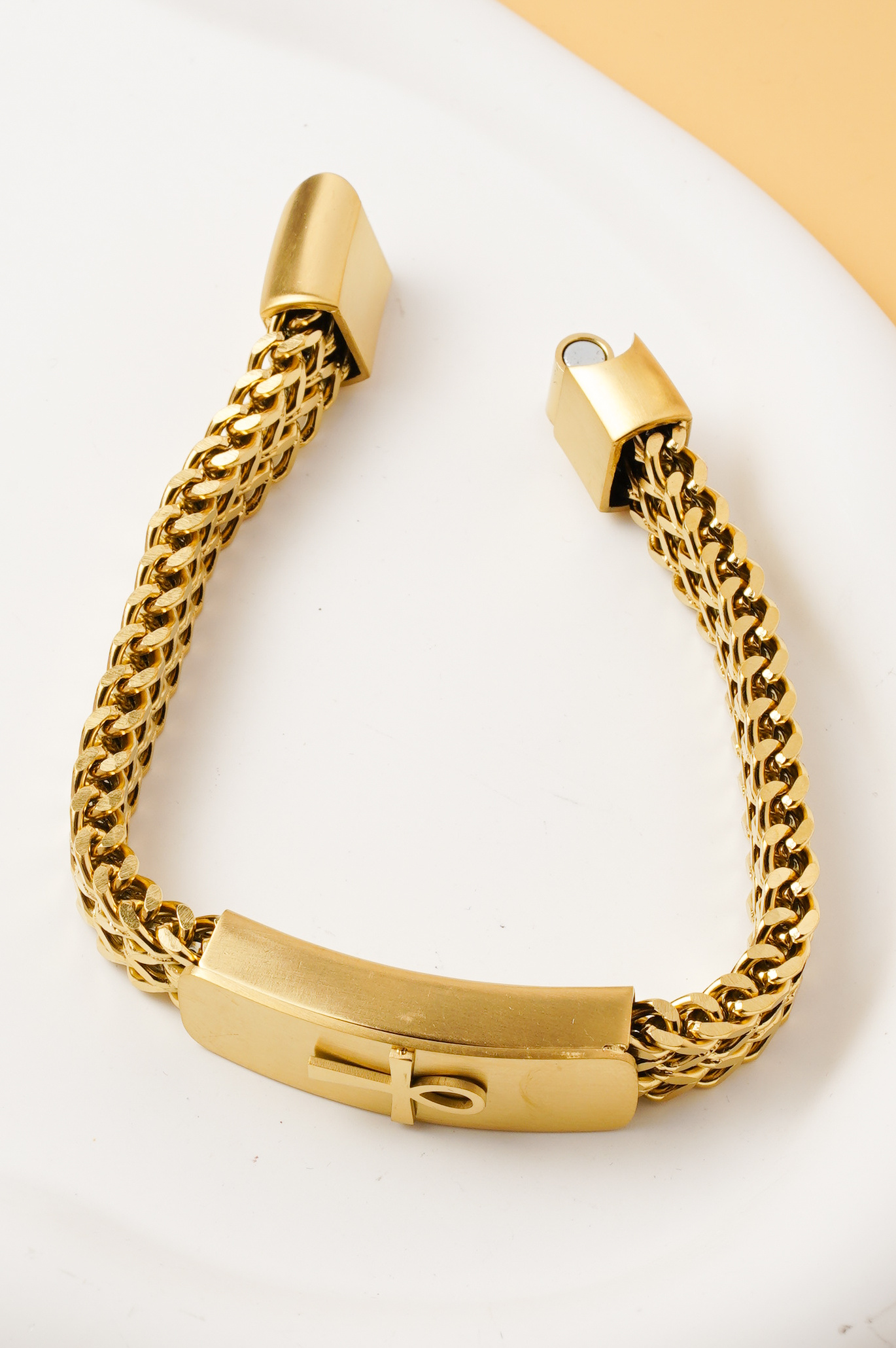 Wholesaler Ceramik - Men's Bracelet 20 cm / 1 cm – Stainless Steel – Ankh Symbol – Color of choice: Gold or Silver
