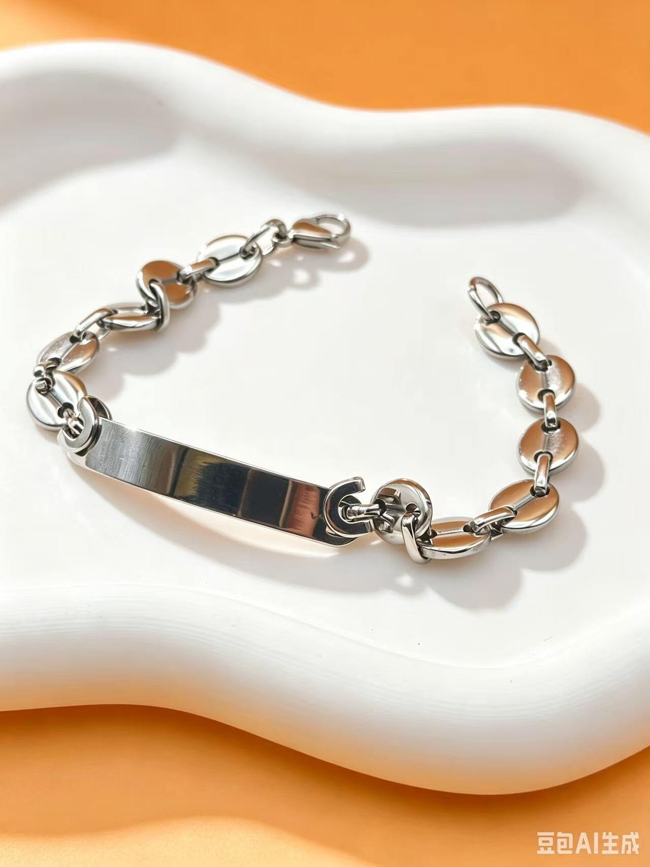 Grossiste Ceramik - Bracelet Plaque Gravable – Grain de Café – Acier Inoxydable