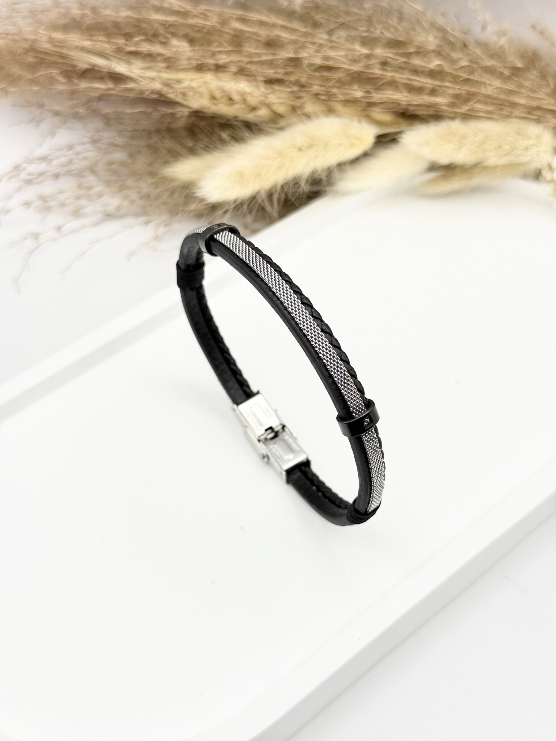 Wholesaler Ceramik - Leather bracelet and stainless steel gourmet mesh