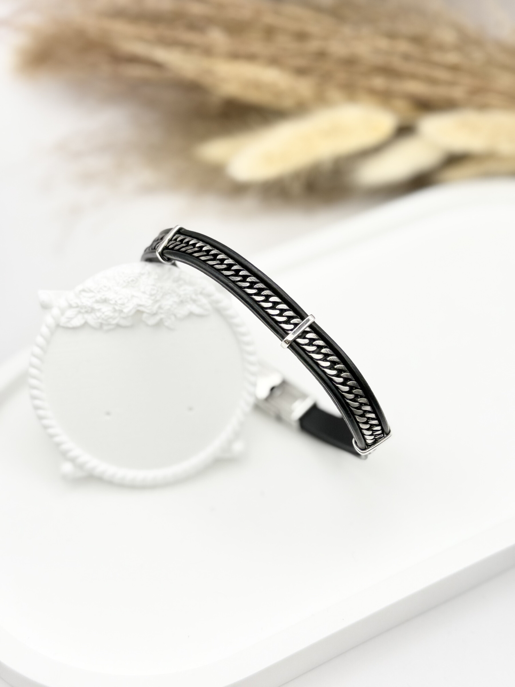 Wholesaler Ceramik - Leather bracelet and stainless steel gourmet mesh