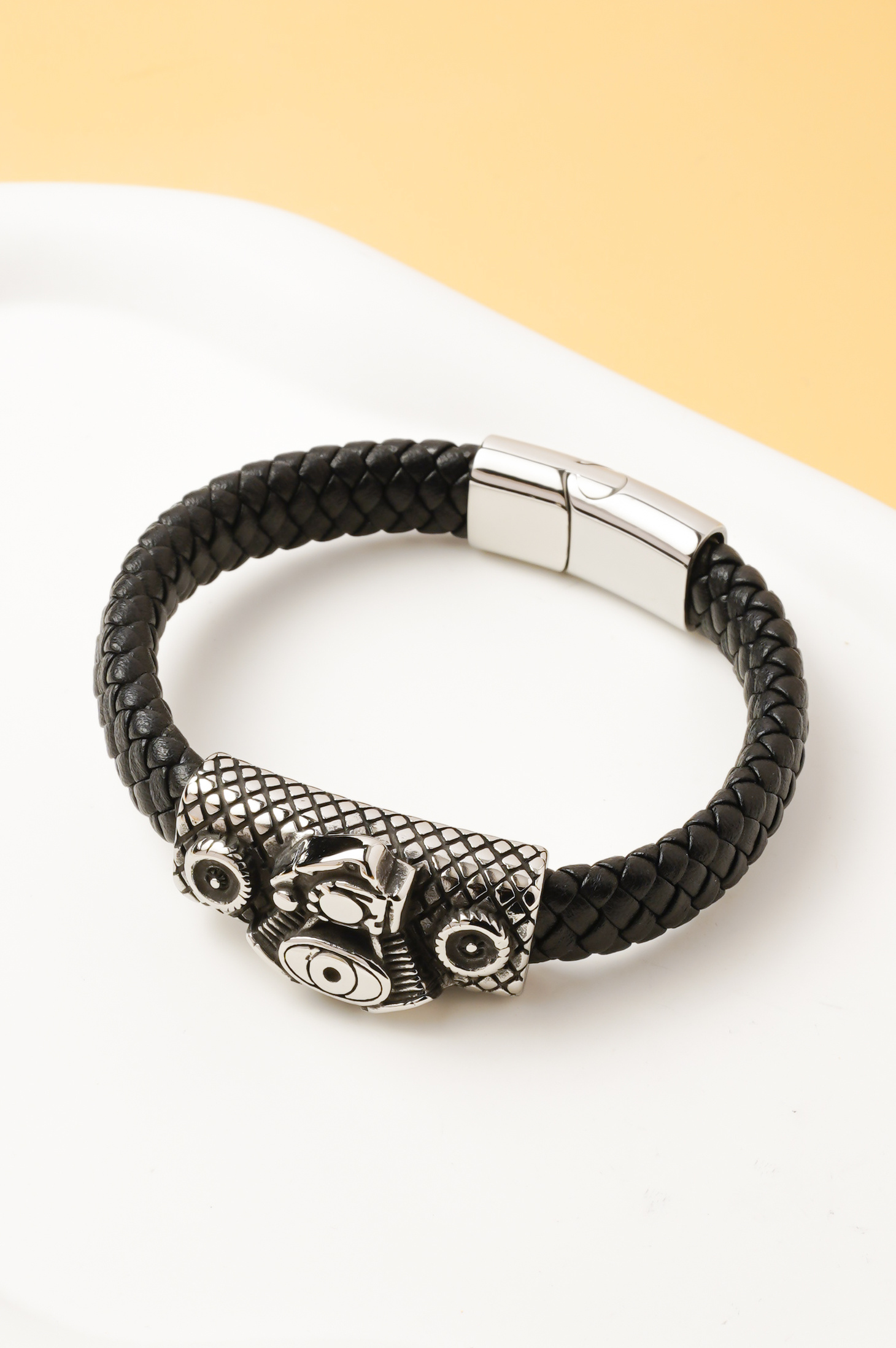 Wholesaler Ceramik - Men's Leather & Steel Bracelet – Vintage Camera Design, 20 cm