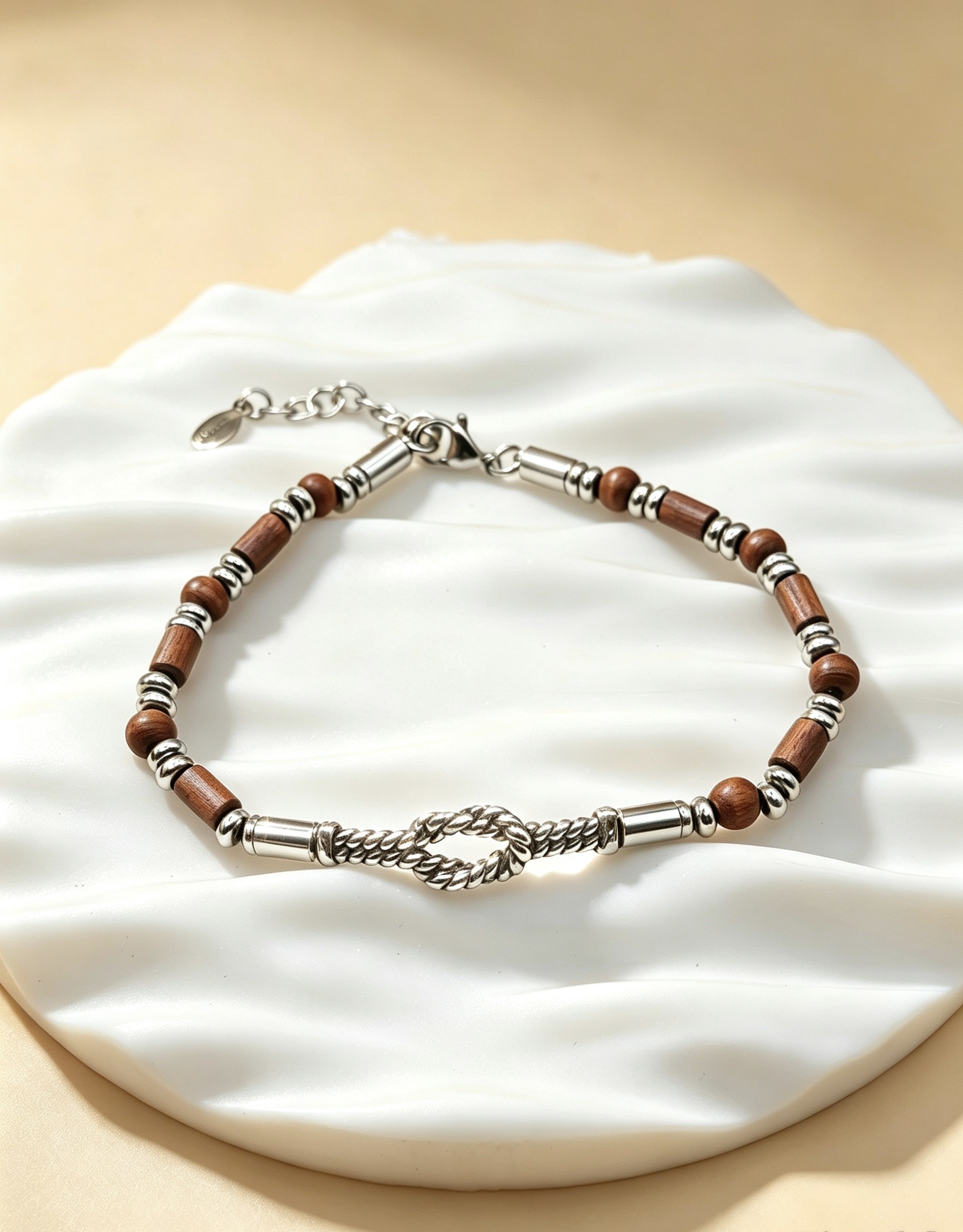 Grossiste Ceramik - Bracelet Homme Acier Inoxydable & Perles en Bois — Nœud Marin Torsadé (Taille Unique)