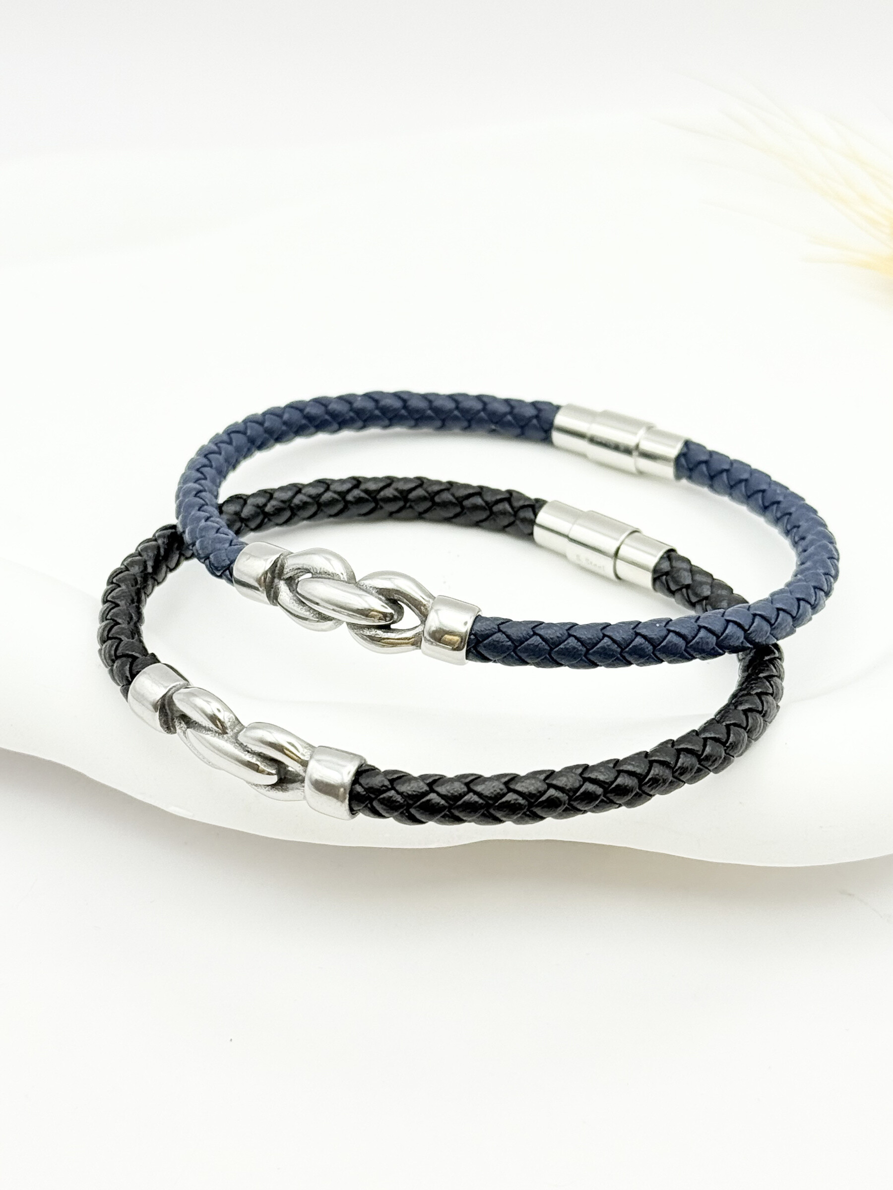Wholesaler Ceramik - Men's Braided Leather and Stainless Steel Bracelet with Magnetic Clasp 2 Colors