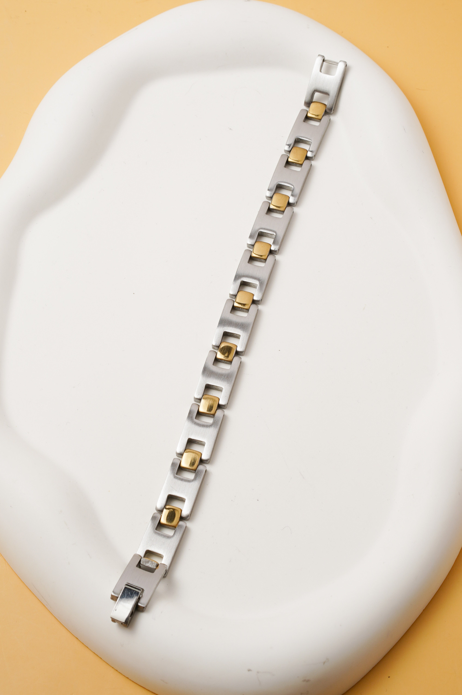 Großhändler Ceramik - Herrenarmband 20 cm / 10 mm – Zweifarbiges Gold & Silber Edelstahl