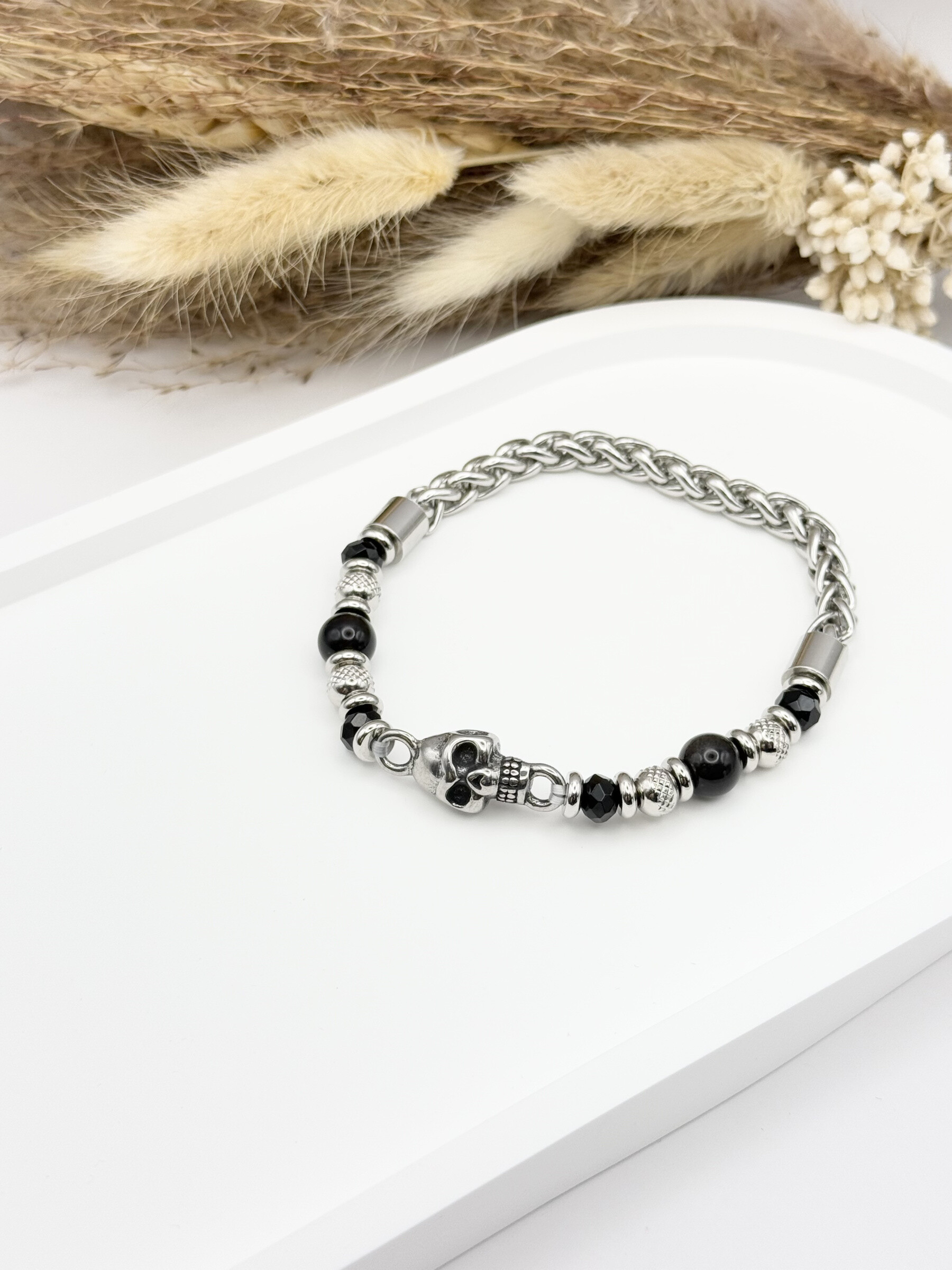 Großhändler Ceramik - Armband mit Naturstein und Totenkopf aus afrikanischem Türkis-Edelstahl