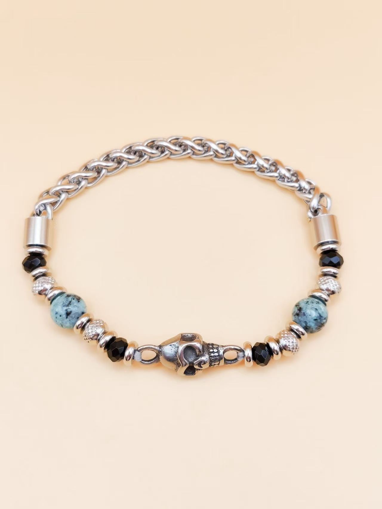 Wholesaler Ceramik - Men's Bracelet 20 cm – Chain & Turquoise Beads with Stainless Steel Skull Wholesaler Ceramik - Men's Bracelet 20 cm – Chain & Turquoise Beads with Stainless Steel Skull