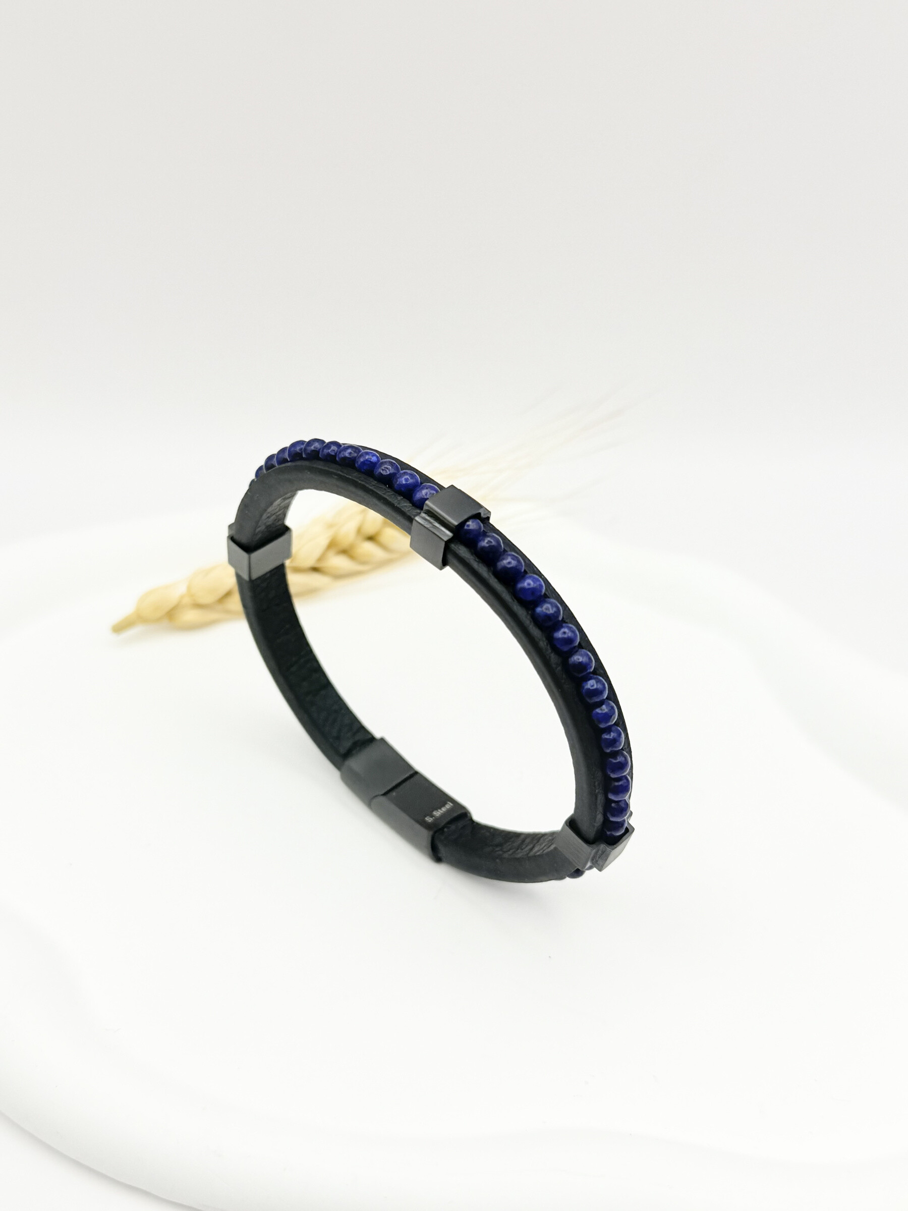 Großhändler Ceramik - Mann Armband Leder und Edelstahl vertikaler Stangenmotiv, schwarze oder braune Farbe