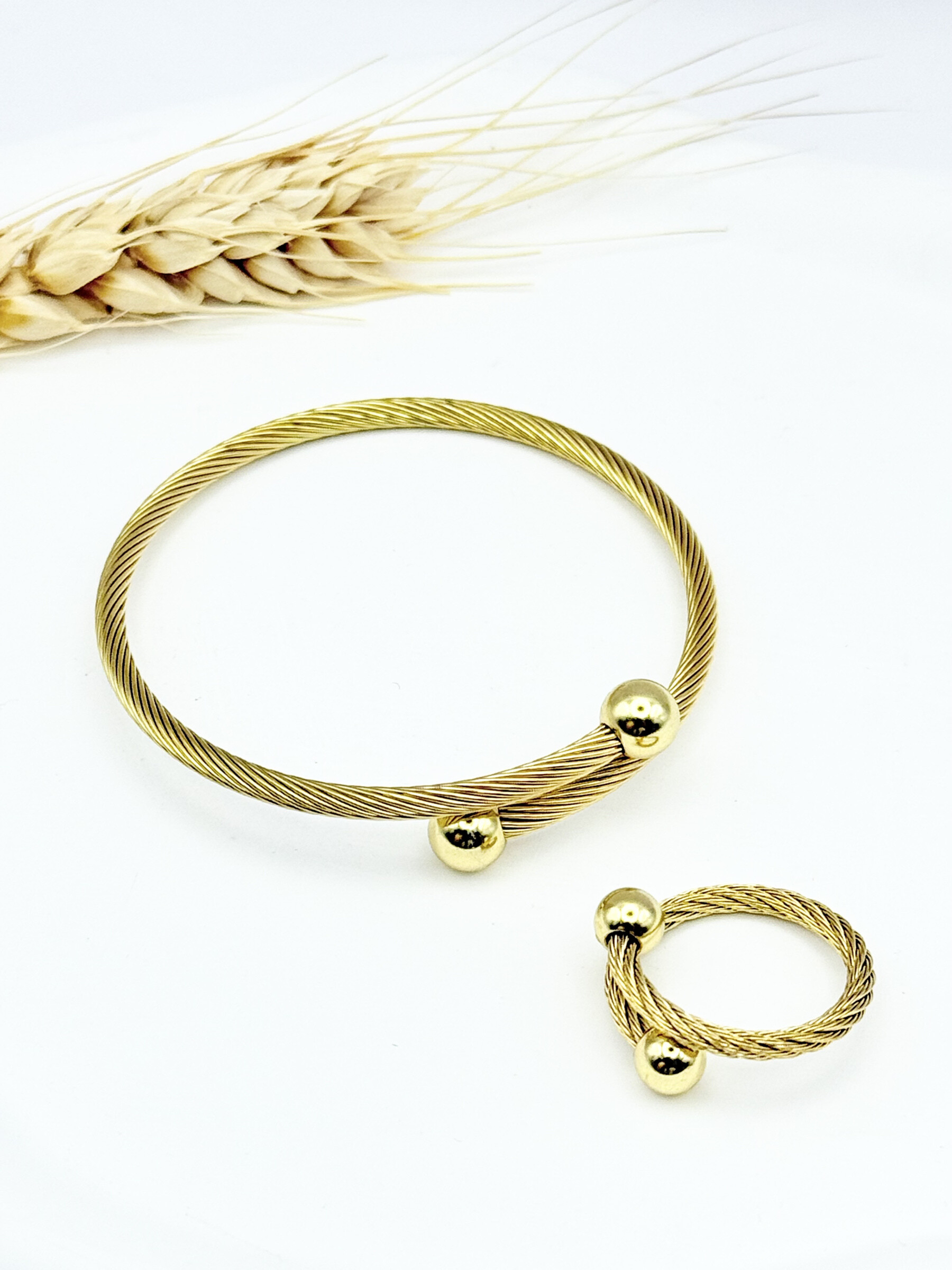 Wholesaler Ceramik - Bracelet + Golden cable ring - shiny ball tips