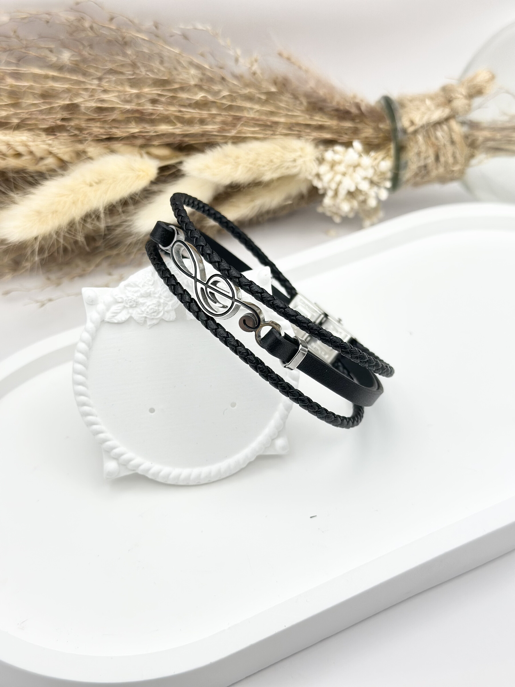 Grossista Ceramik - Bracciale da uomo in pelle con blu scuro in acciaio inossidabile