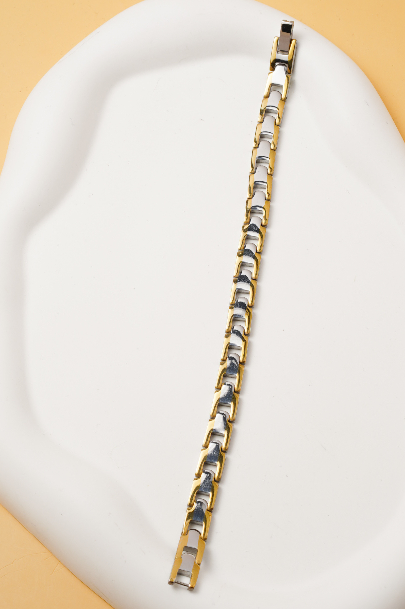 Großhändler Ceramik - Herrenarmband 20 cm / 8 mm – Zweifarbiges Gold & Silber Edelstahl