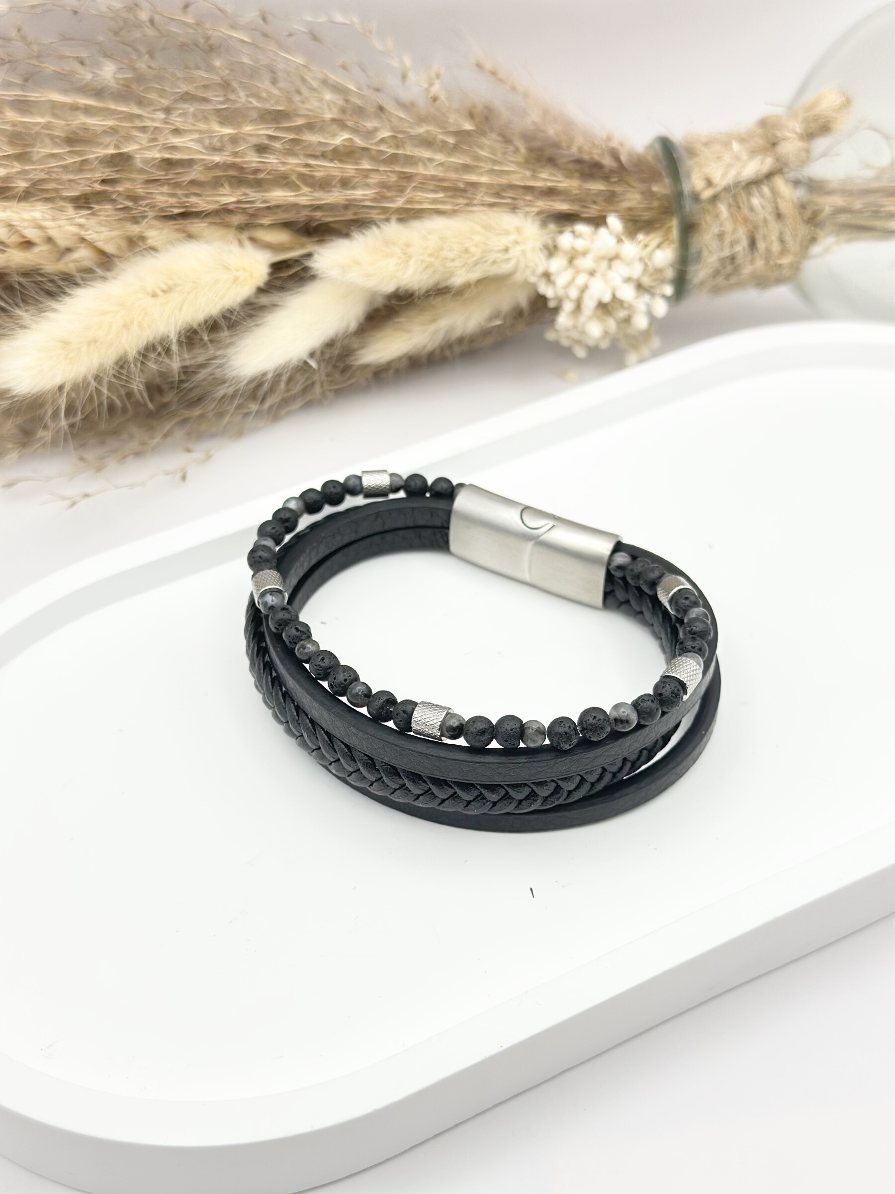 Grossista Ceramik - Bracciale in pelle e mesh gourmet in acciaio inossidabile