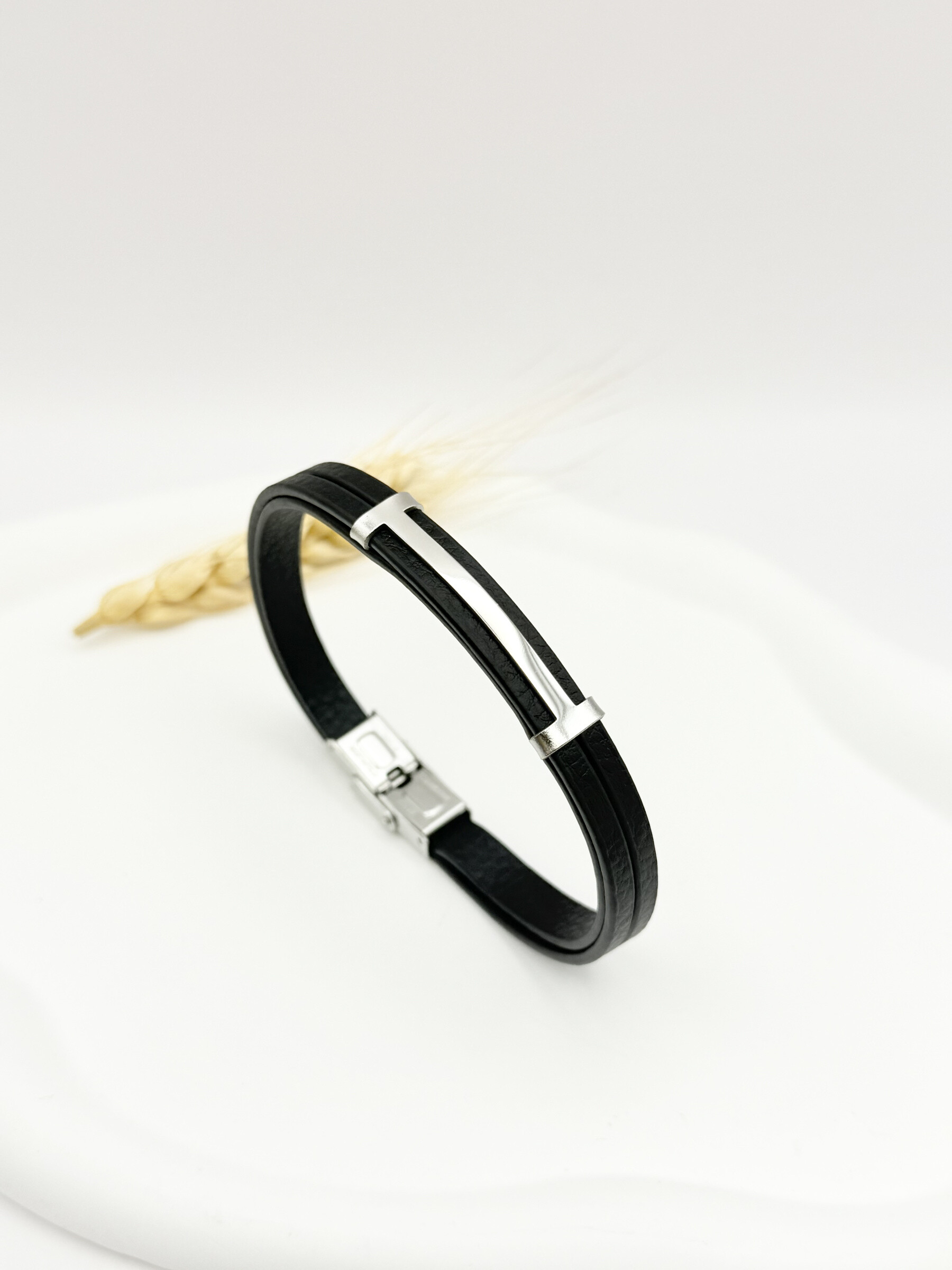 Wholesaler Ceramik - Man bracelet leather and stainless steel vertical bar motive, black or brown color
