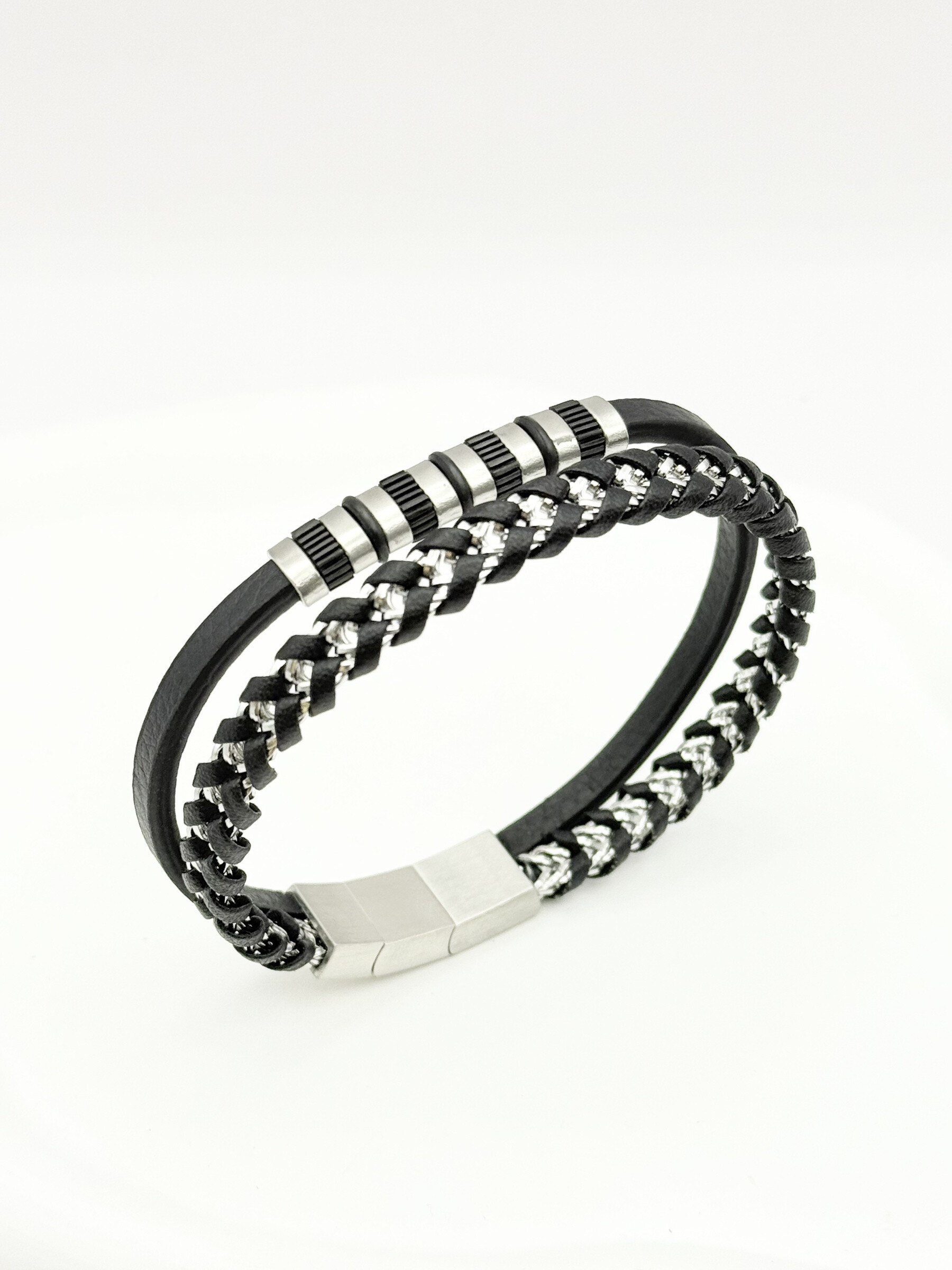Wholesaler Ceramik - Men's Braided Black and Steel Biker Style Bracelet