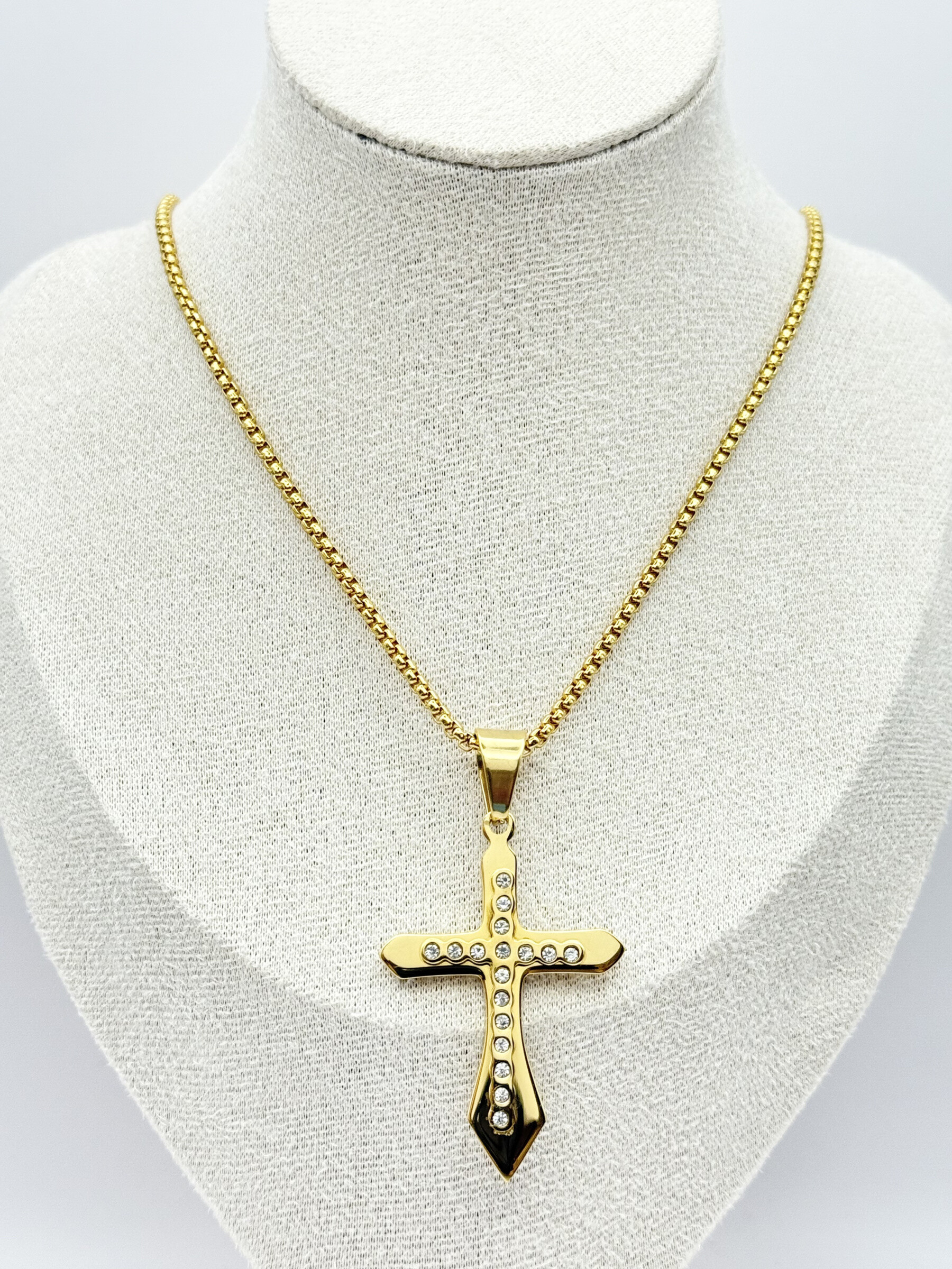 Wholesaler Ceramik - Golden stainless steel cross necklace with rhinestones