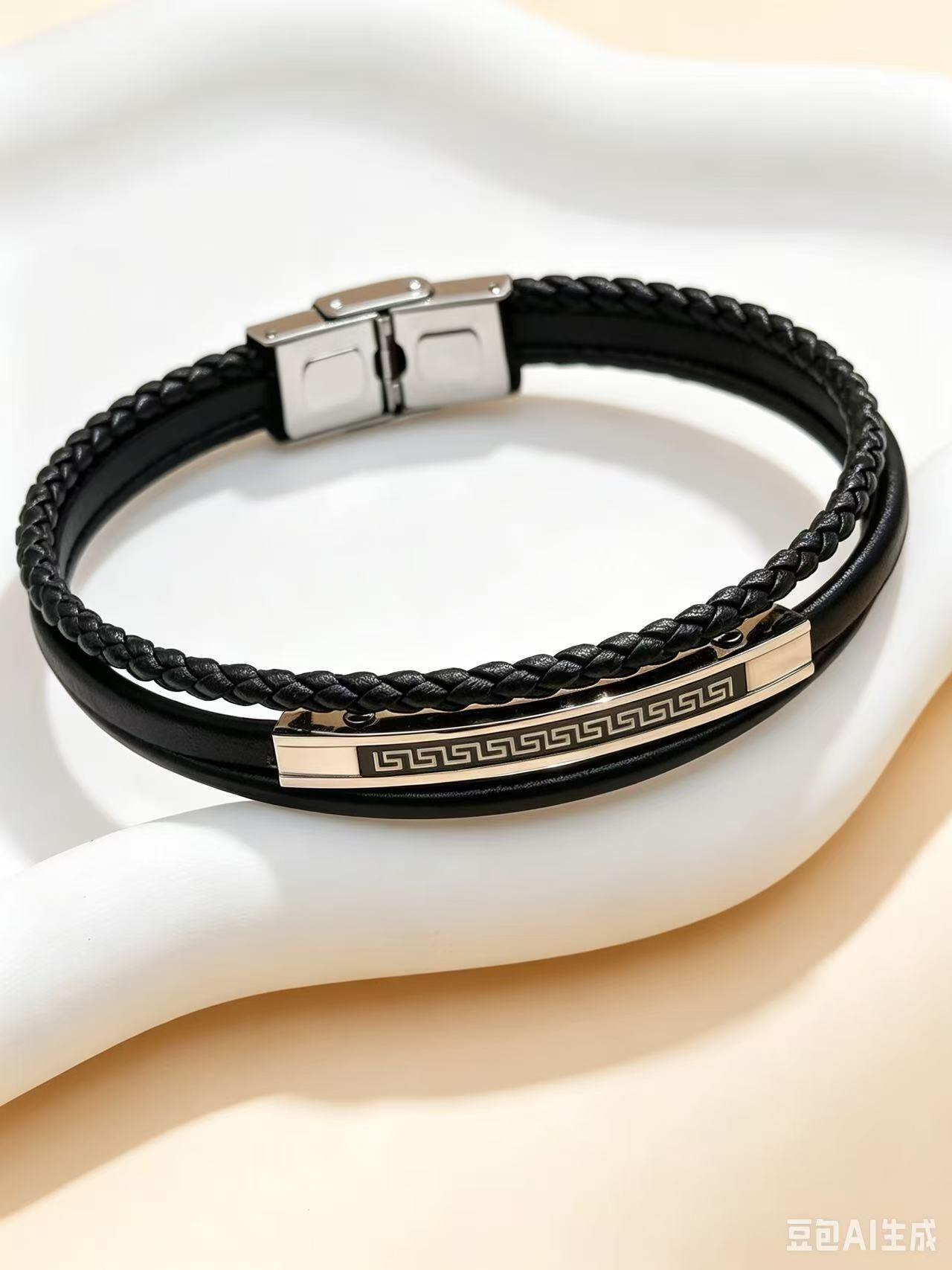 Grossiste Ceramik - Bracelet Homme Tressé – Acier Inoxydable & Cuir Noir