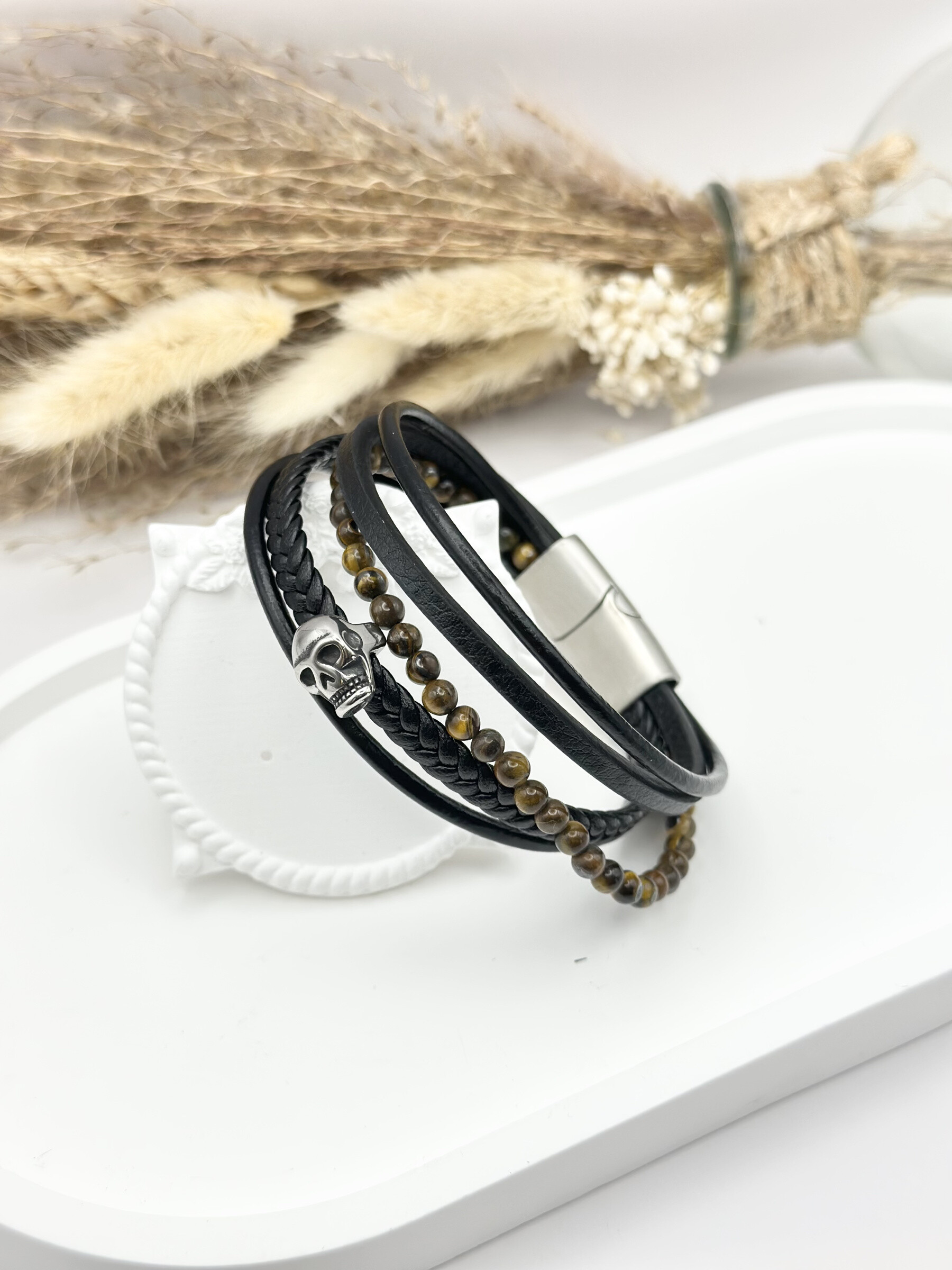 Grossista Ceramik - Bracciale in pelle e mesh gourmet in acciaio inossidabile
