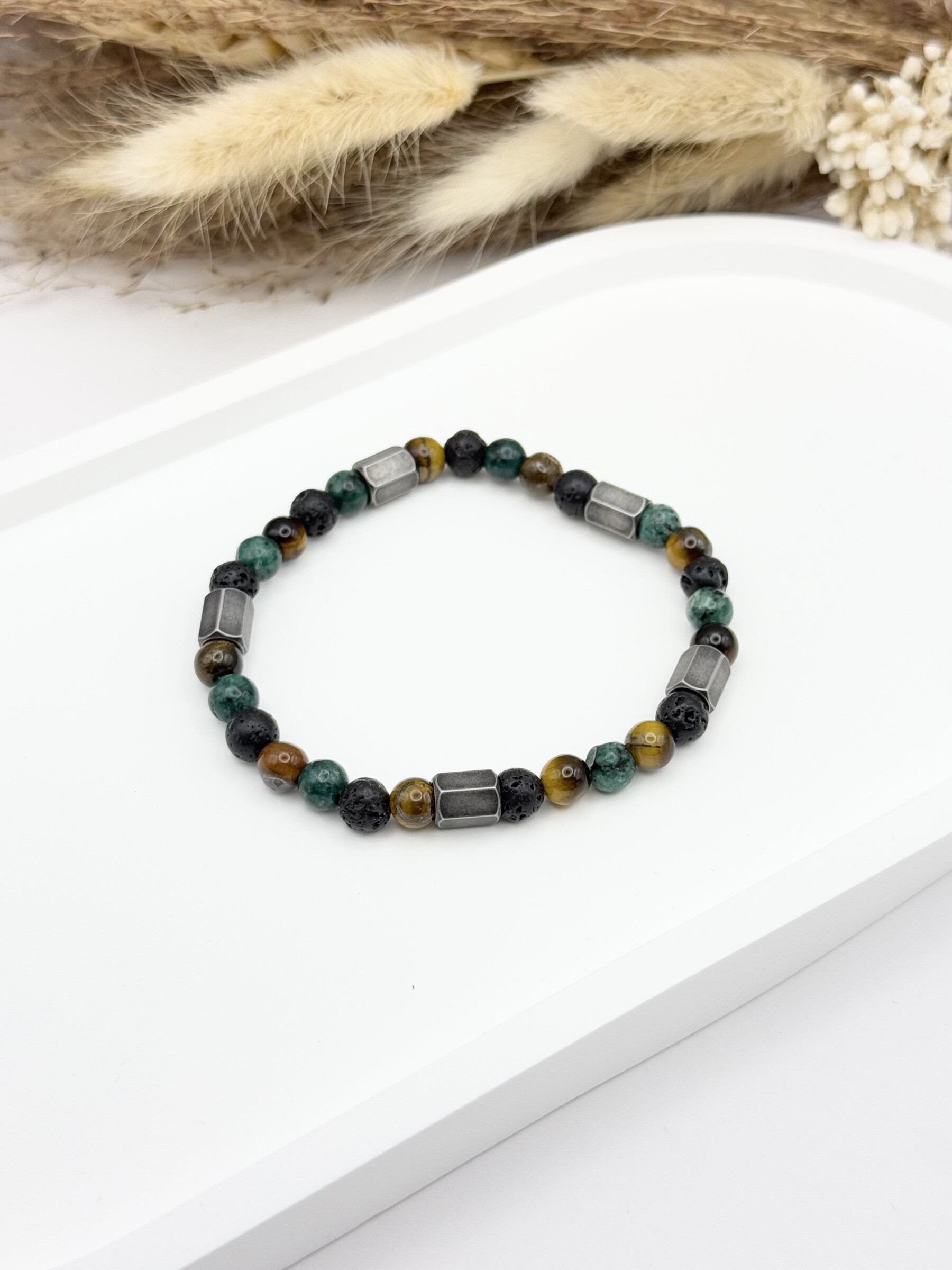 Wholesaler Ceramik - Bracelet with natural stone and skull in African turquoise stainless steel