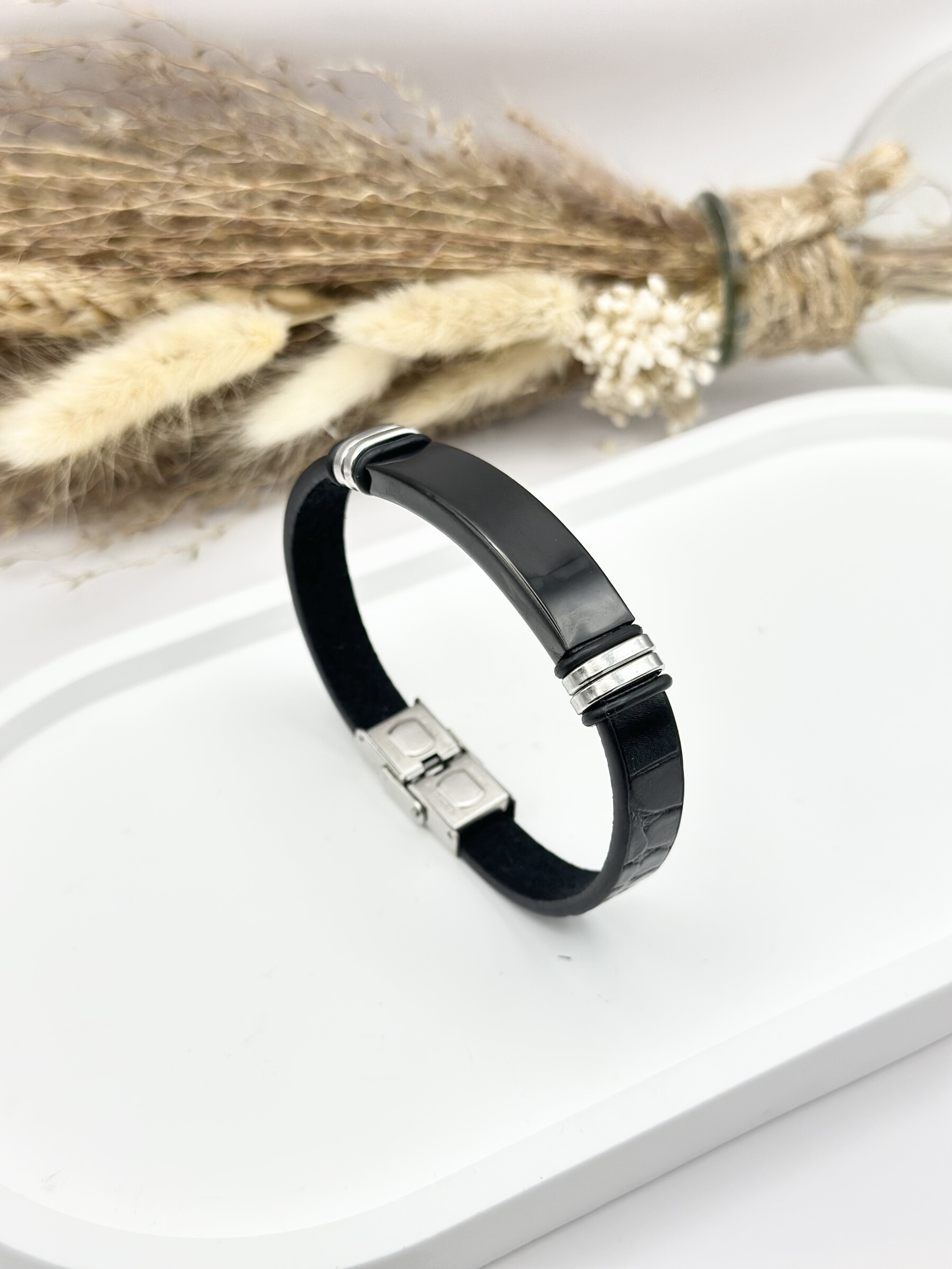 Grossista Ceramik - Bracciale in pelle e mesh gourmet in acciaio inossidabile