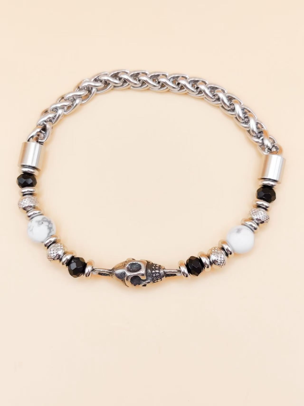 Wholesaler Ceramik - Men's Bracelet 20 cm – Chain & Beads with Stainless Steel Skull Wholesaler Ceramik - Men's Bracelet 20 cm – Chain & Beads with Stainless Steel Skull