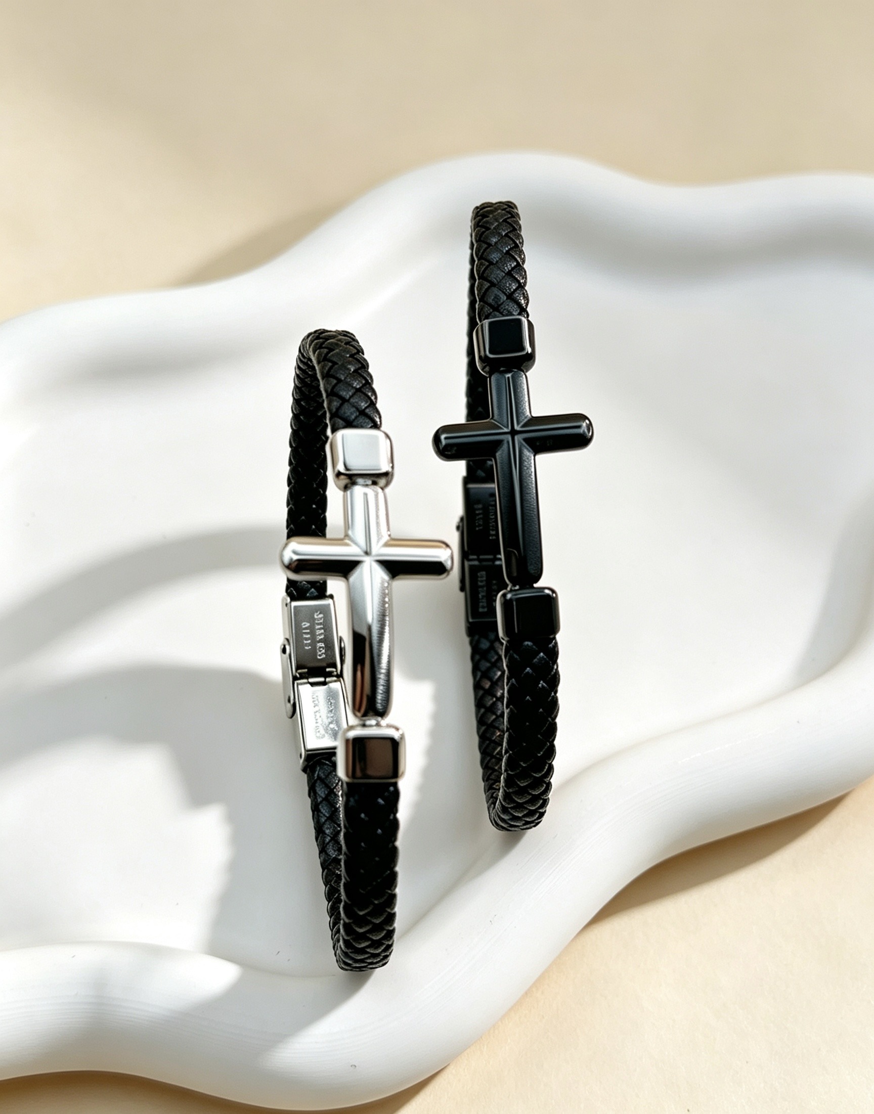 Wholesaler Ceramik - Men's Bracelet - PU - Black with Cross ✝️🖤🩶