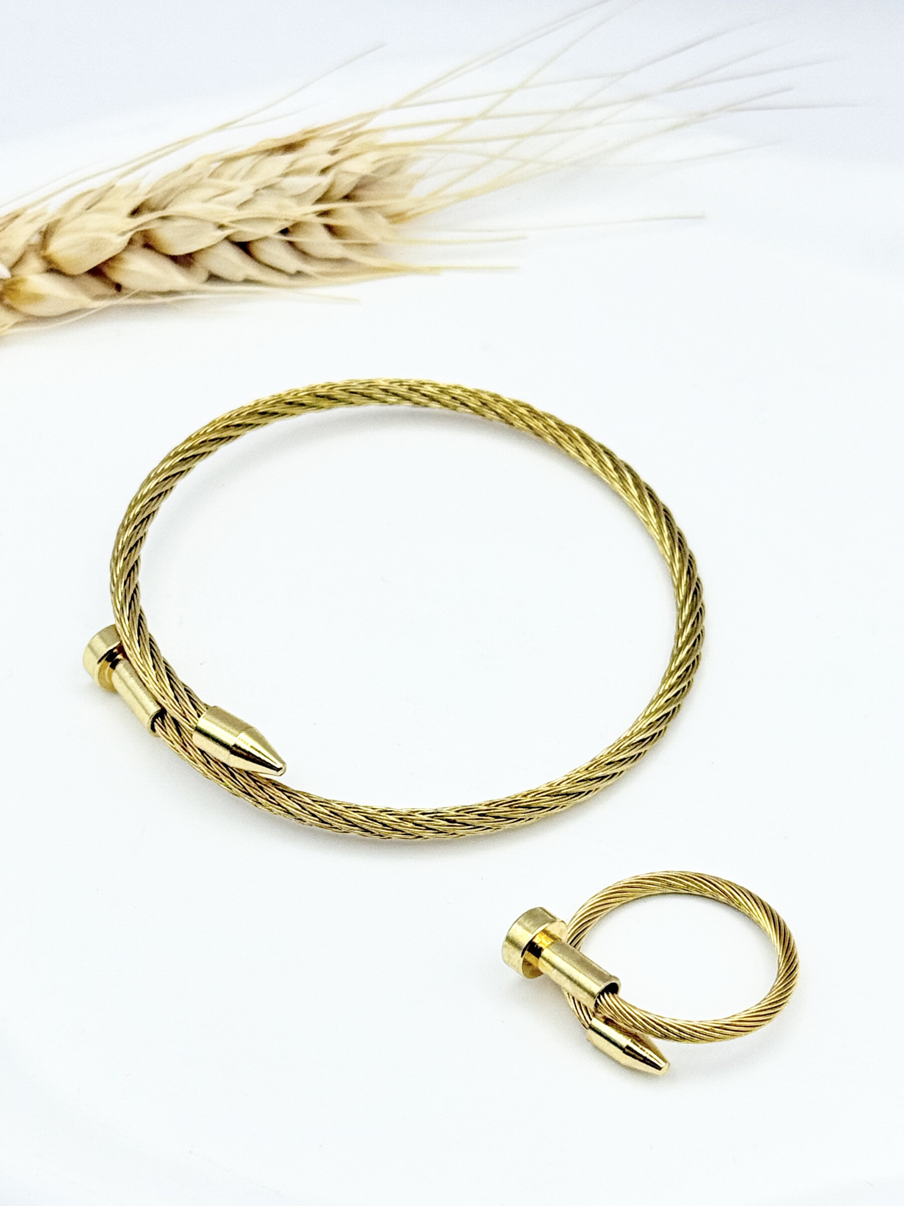 Wholesaler Ceramik - Bracelet + Ring twisted gold cable - gold tip ends