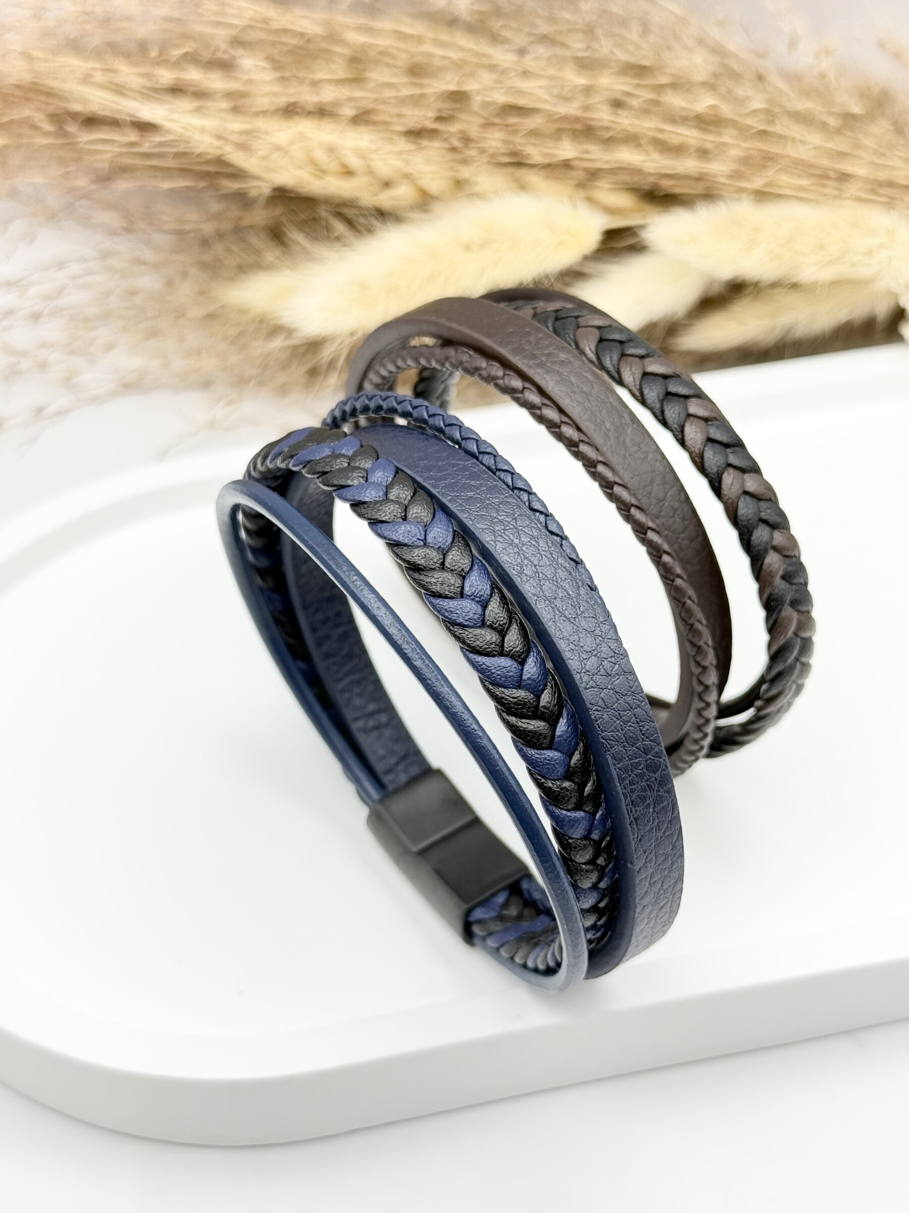 Grossista Ceramik - Bracciale in pelle e mesh gourmet in acciaio inossidabile