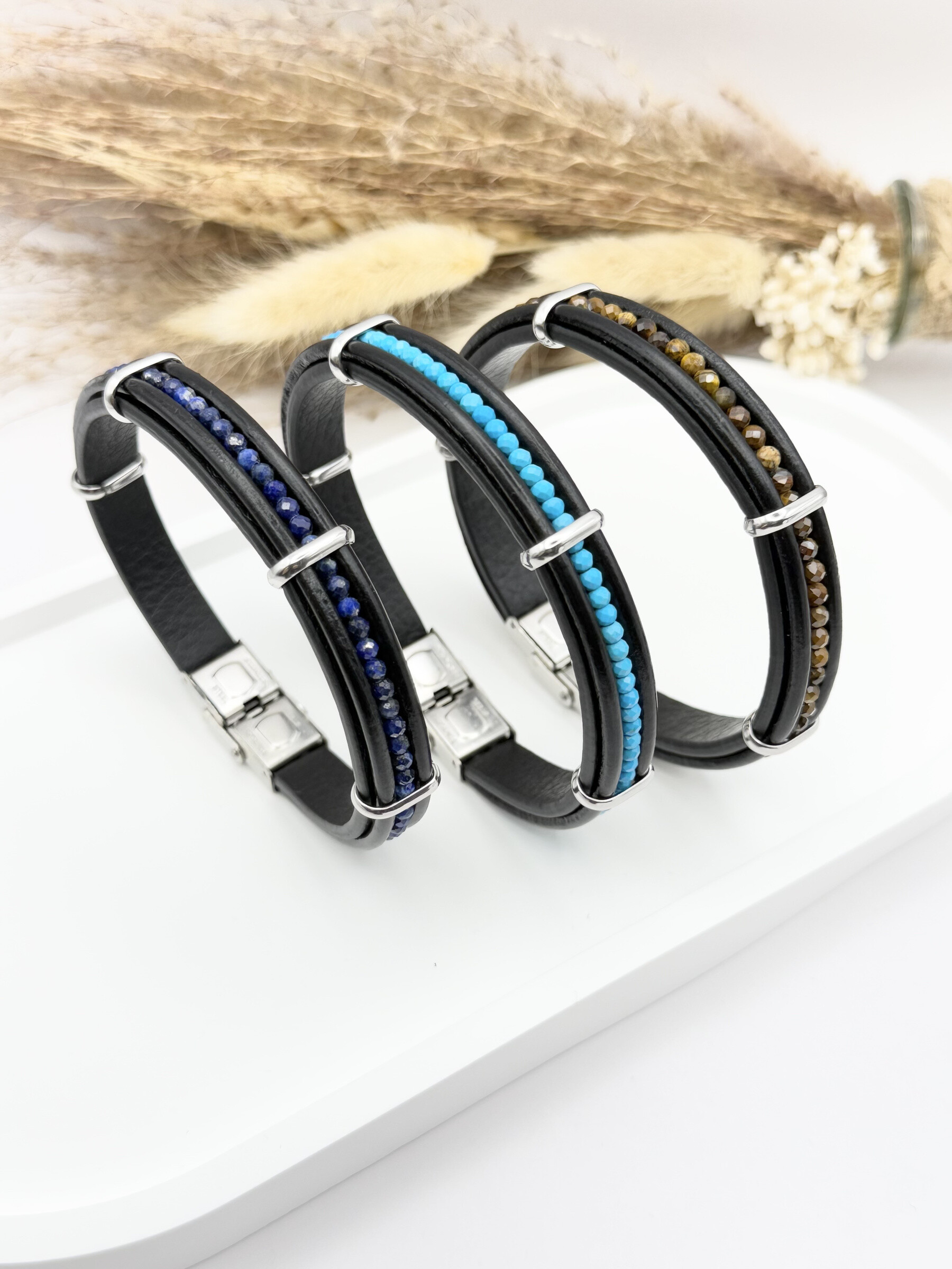 Großhändler Ceramik - Biker-Marine-Ankerarmband aus Leder und Edelstahl