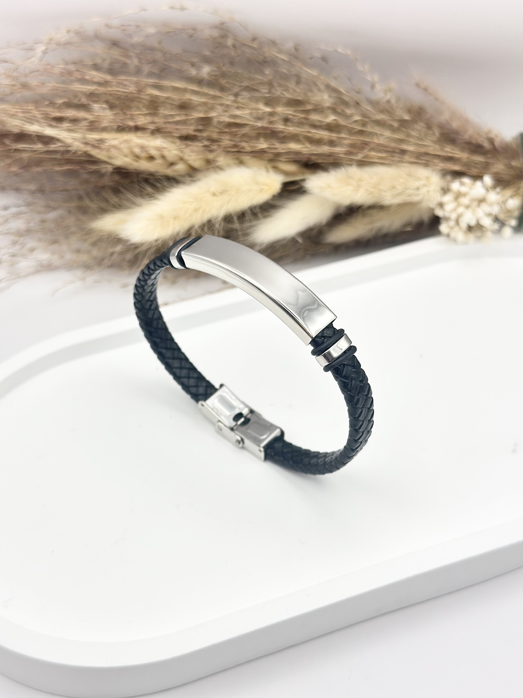 Grossista Ceramik - Bracciale in pelle in microfibra e acciaio inossidabile