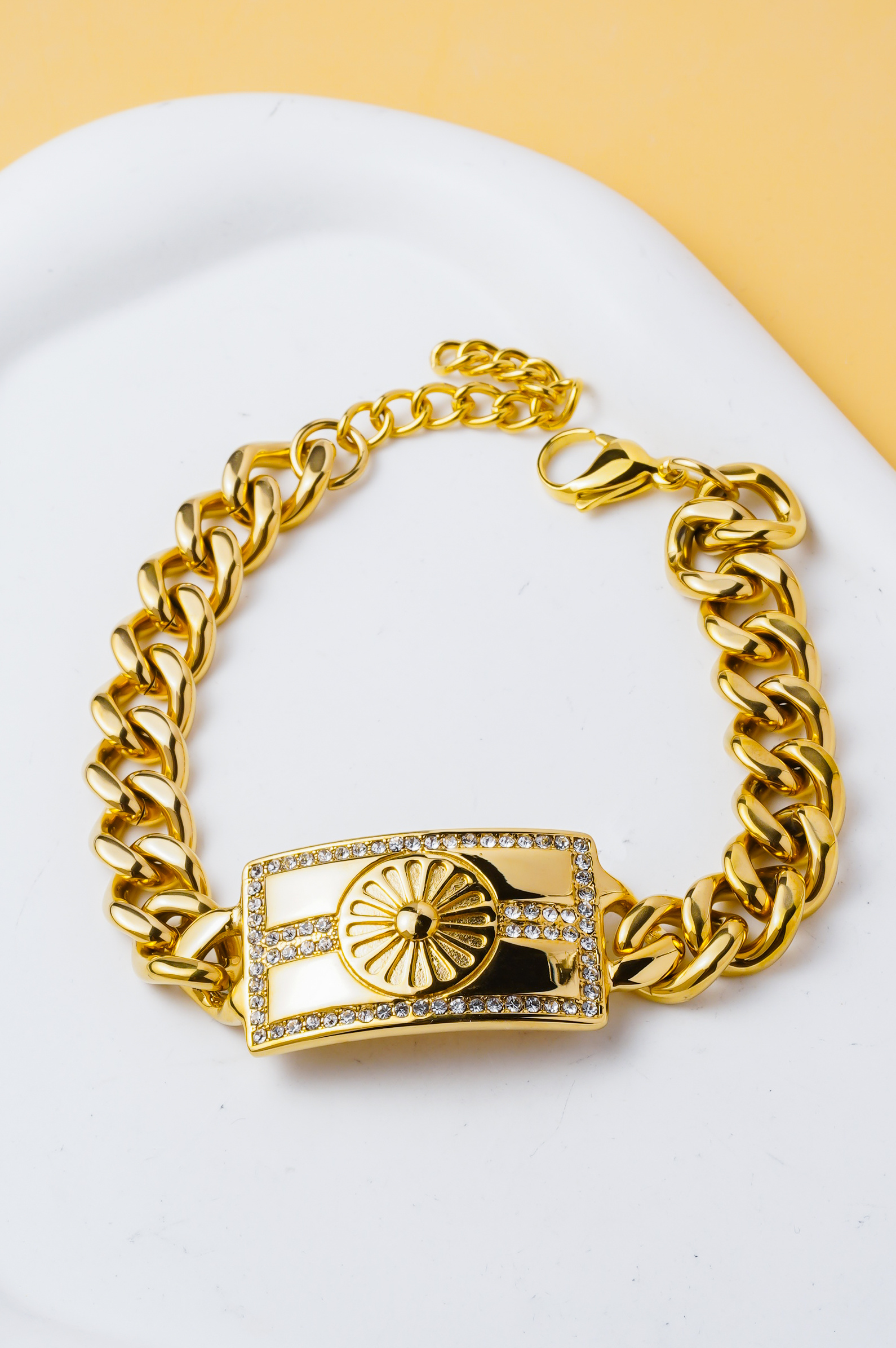 Großhändler Ceramik - Herrenarmband gold 20+4 cm dicke Kette Sonnenmotiv Zirkon maskuliner Schmuck