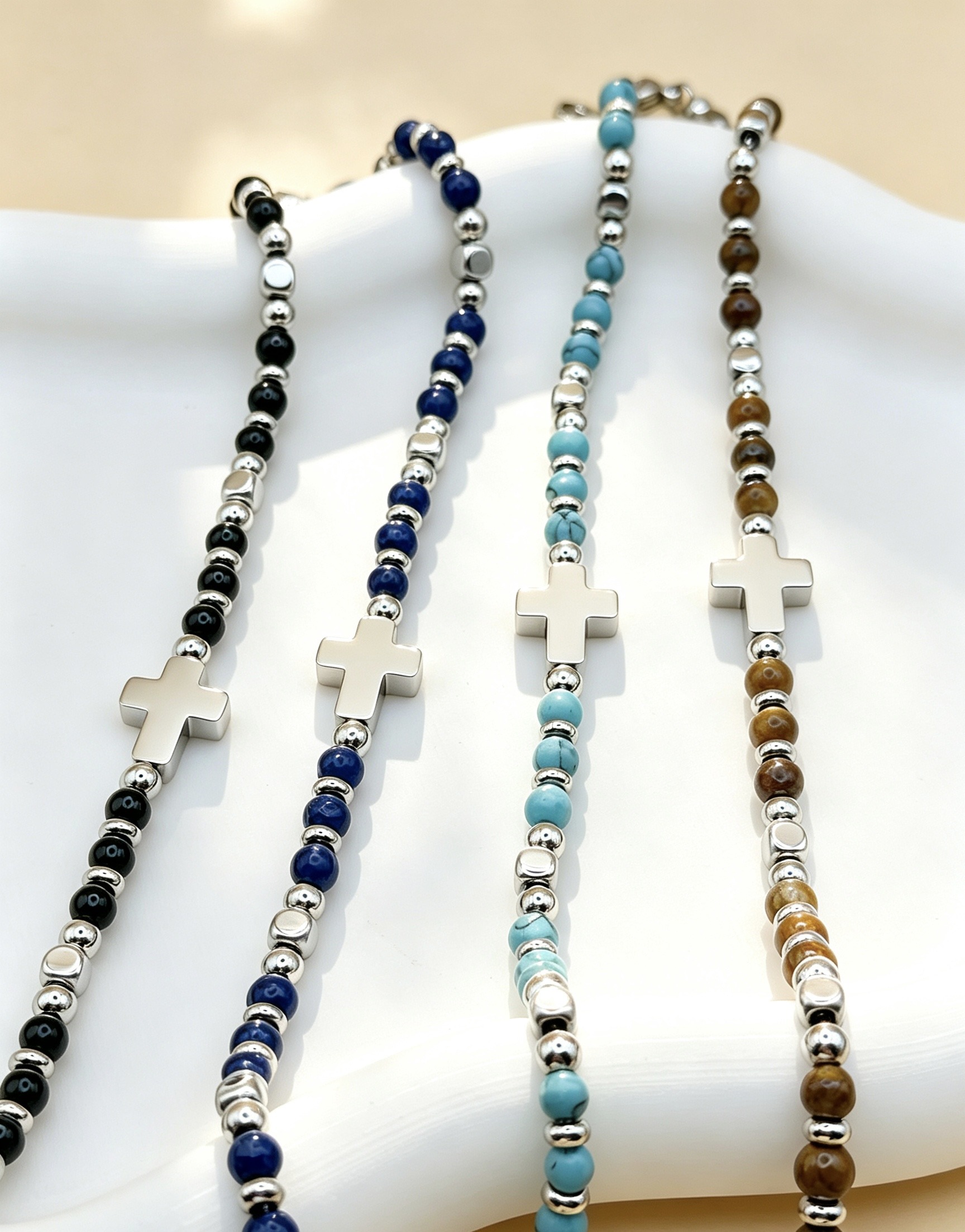 Wholesaler Ceramik - Beaded & Stainless Steel Cross Bracelet – PU - 4 Color Options