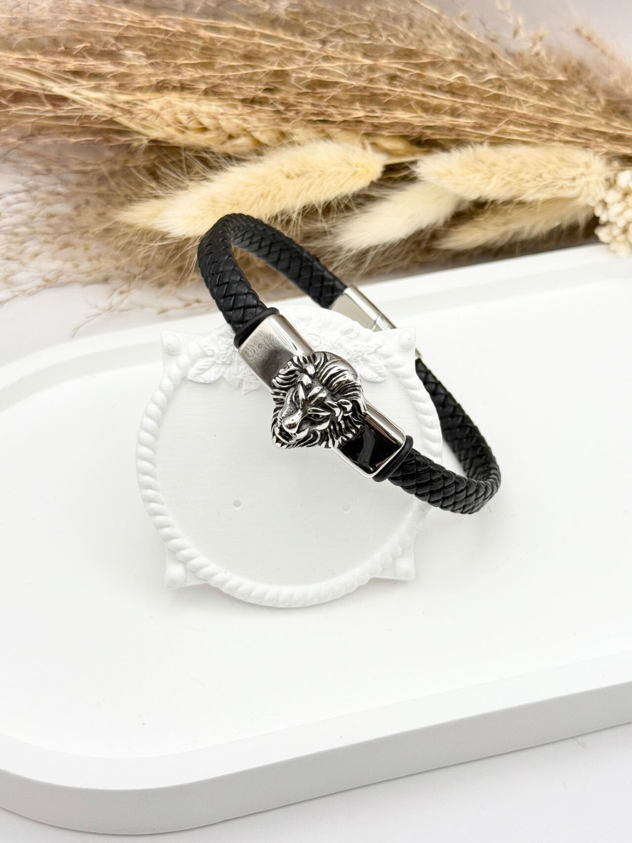 Grossista Ceramik - Bracciale in pelle e mesh gourmet in acciaio inossidabile