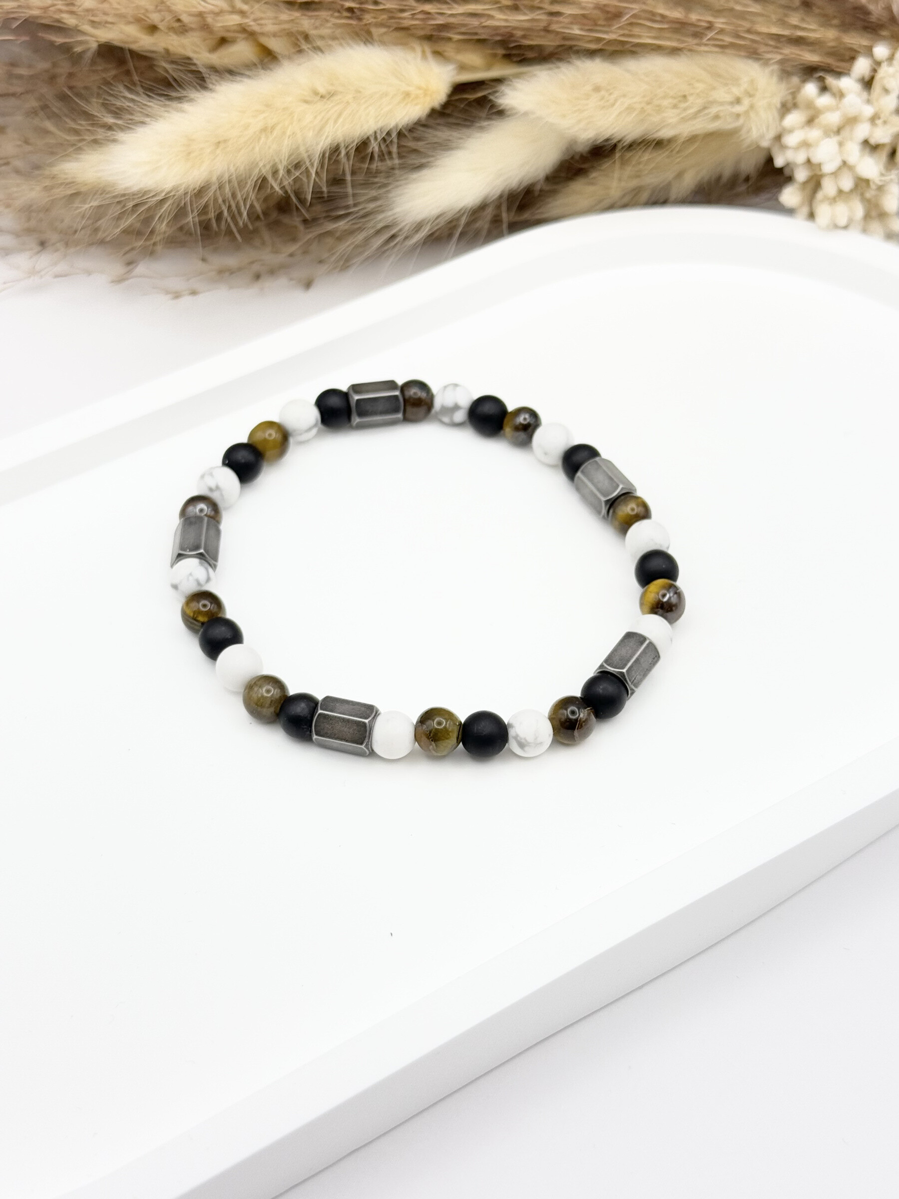 Wholesaler Ceramik - Bracelet with natural stone and skull in African turquoise stainless steel