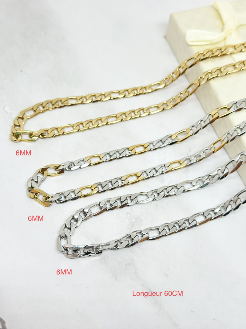 Wholesaler Ceramik - Necklace Figaro Mesh 1 + 3 Chain Stainless Steel / Gold Plated / Black Plated 8mm