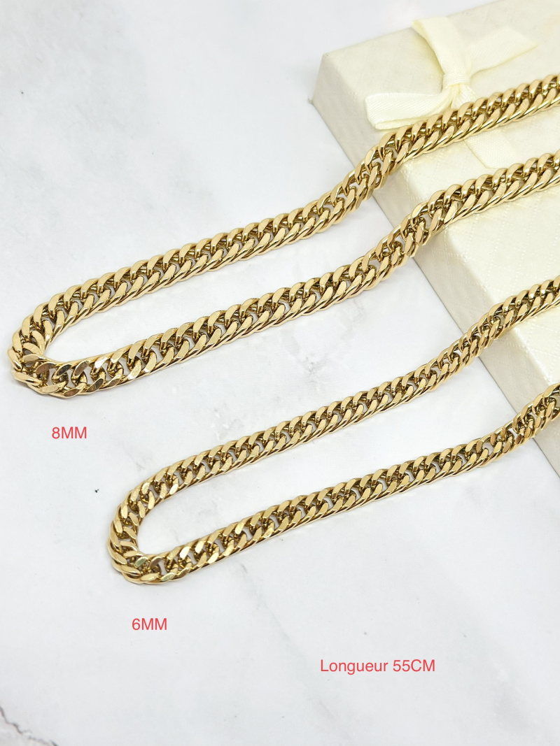 Wholesaler Ceramik - Necklace Figaro Mesh 1 + 3 Chain Stainless Steel / Gold Plated / Black Plated 8mm